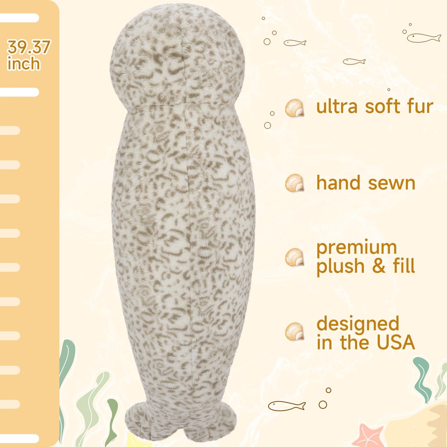 Tezituor 39 inch Giant Seal Stuffed Animal, Long Seal Plush Body Pillow, Hugging Soft Stuffed Ocean Seal Plush for Sleeping Kids Girlfriend