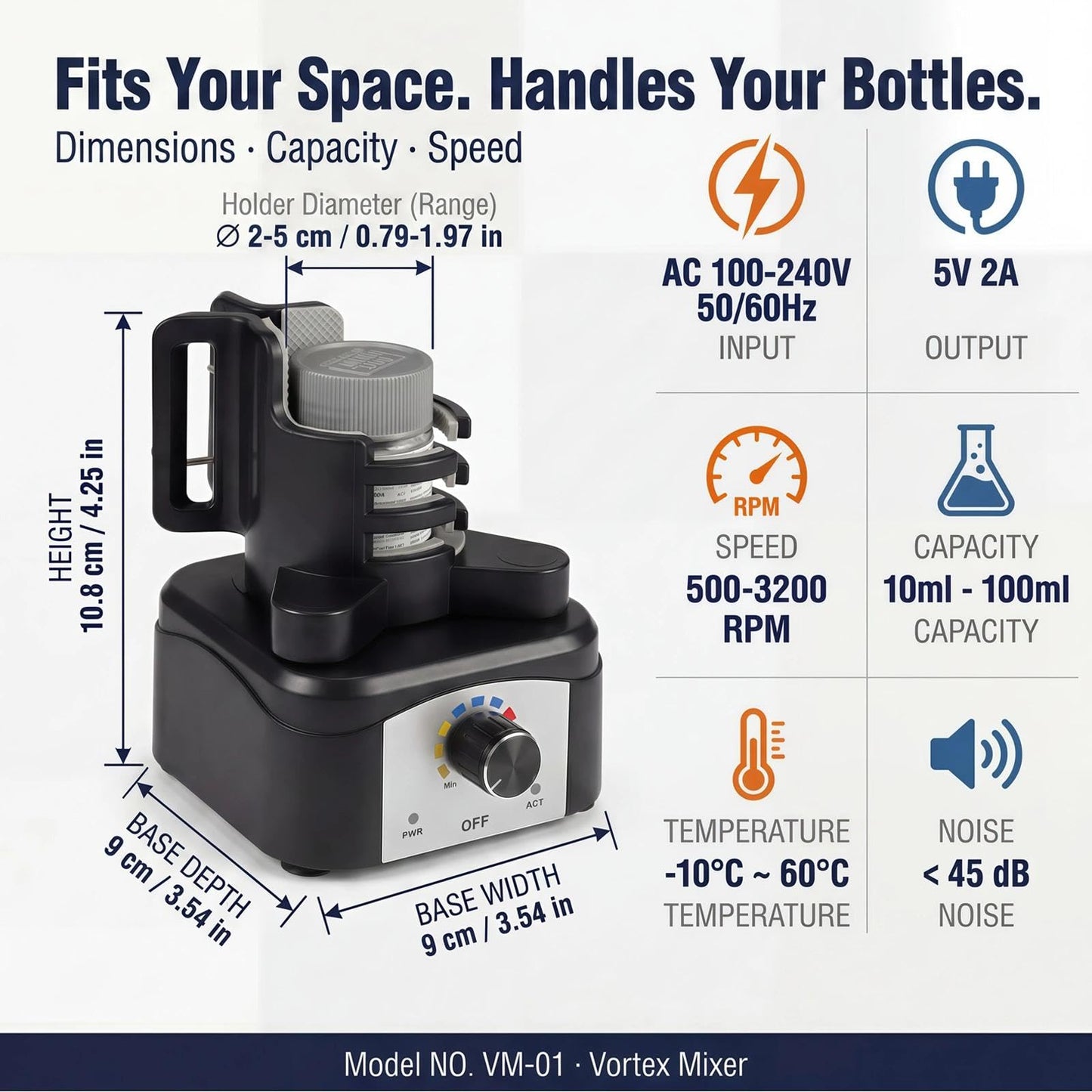 Vortex Mixer Shaker, 500-3200 RPM Adjustable Speed - Hands-Free Electric Paint Mixer for Hobby Model Paints, Tattoo Ink, Nail Polish & Lab Test Tubes - Includes Stable Holder