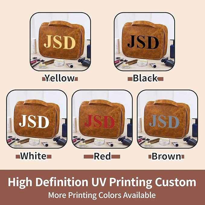 Personalized Toiletry Bag For Men, Large Capacity Travel Doop Kit, Vintage Color PU Leather, Custom Name Initials, Gifts for Dad, Husband, Boyfriend, Groomsmen, Birthday (Style 6)