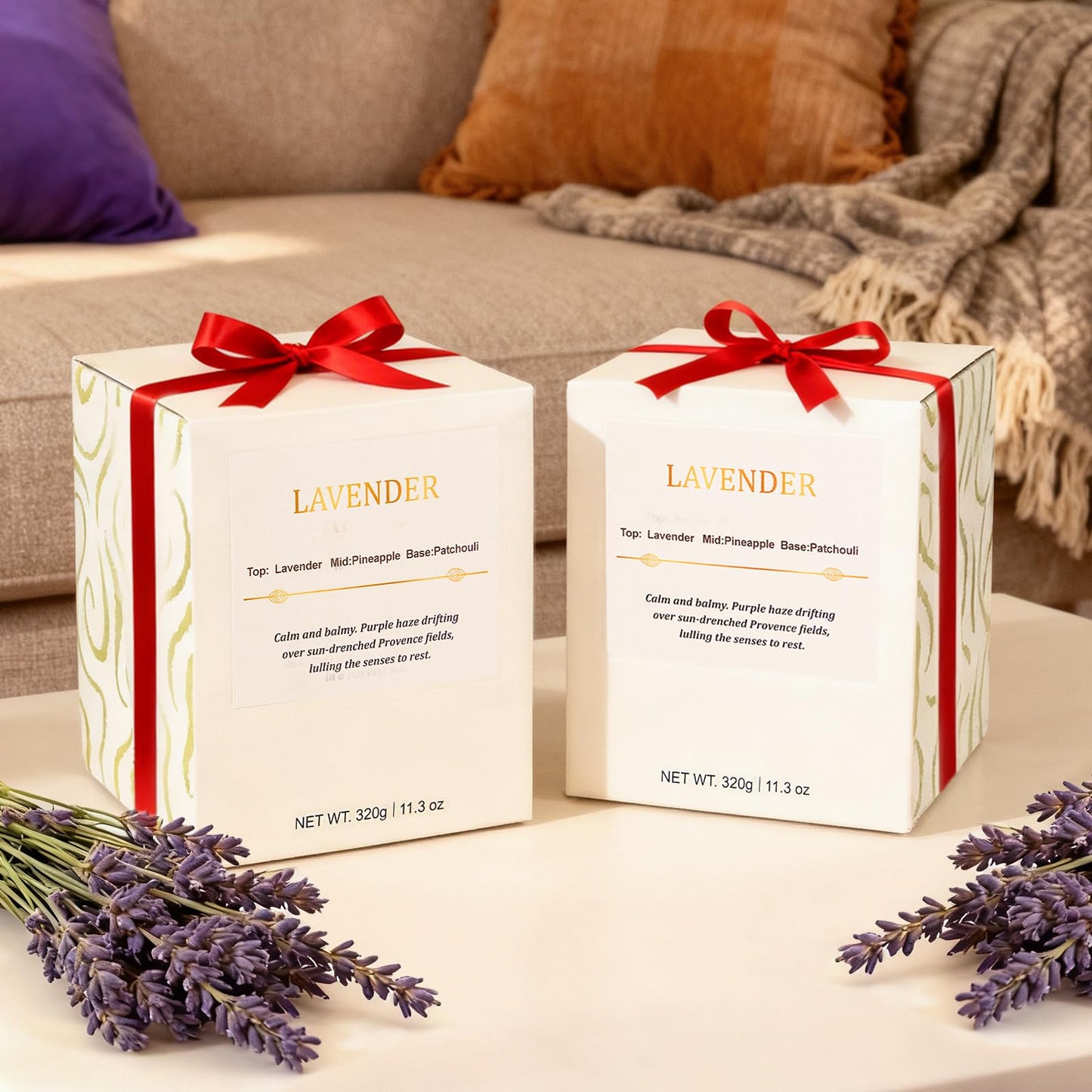 Lavender Candle Gift Set – 2 Pack Wood Wick Soy Wax Scented Candles with Gift Boxes, Long Lasting Relaxing Aromatherapy Candles for Home Decor, Holiday Gifts