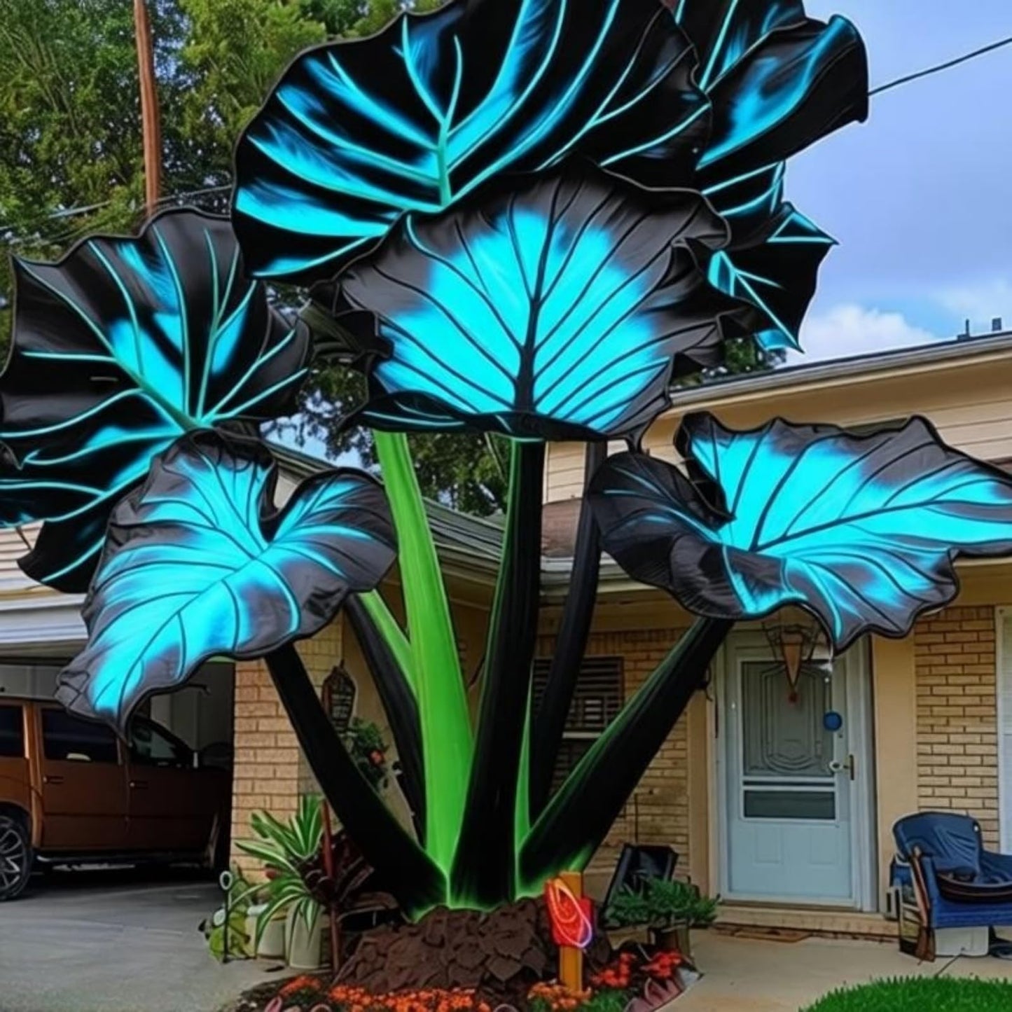 EDRHTJG Giant Leaf Foliage-Elephant Ear-Colocasia for Outdoor Garden Porch Decor-Easy to Grow-Black with Blue Hints (6)