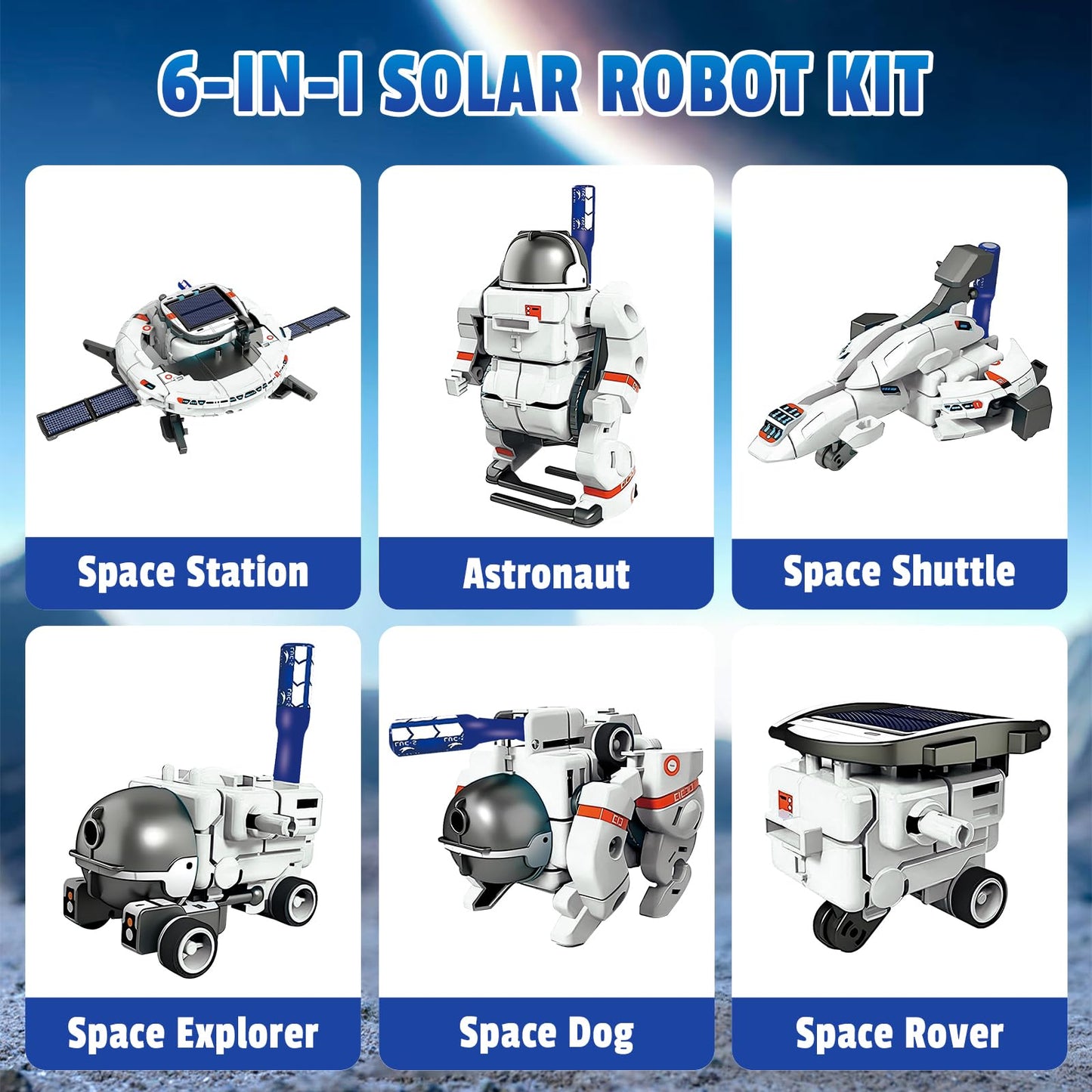 Nilez 6-in-1 STEM Projects Toy for Kids Ages 10 and up, DIY Science Kits, Solar or Battery Powered Space Toys Gifts for Youth (White)