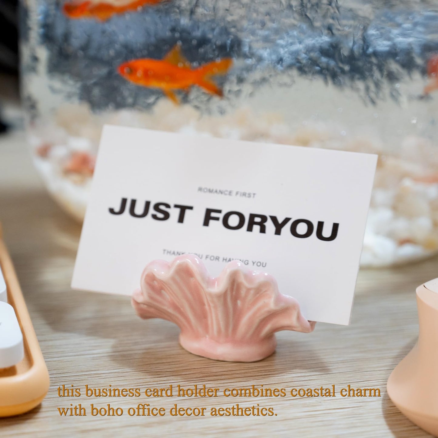 wowhalolo Ceramic Shell Business Card Holder Set of 3 - Pink, White, Blue - Boho Vertical Desk Organizer and Business Card Display for Office,Wedding,Home Decor- Cute Desk Accessories and Unique Gift