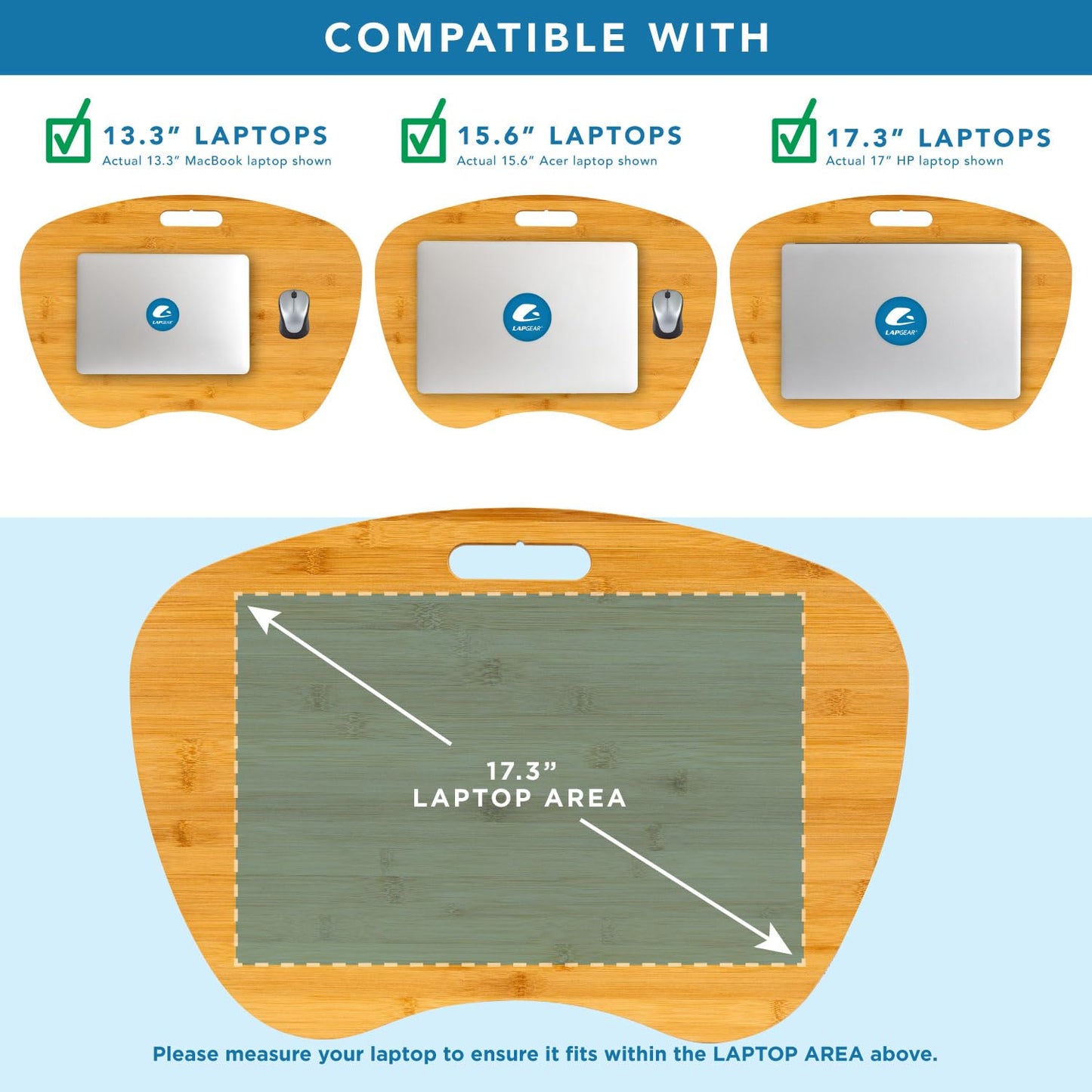 LAPGEAR Extra Large Bamboo Lap Desk - Natural - Fits up to 17.3 Inch Laptops - Style No. 91687