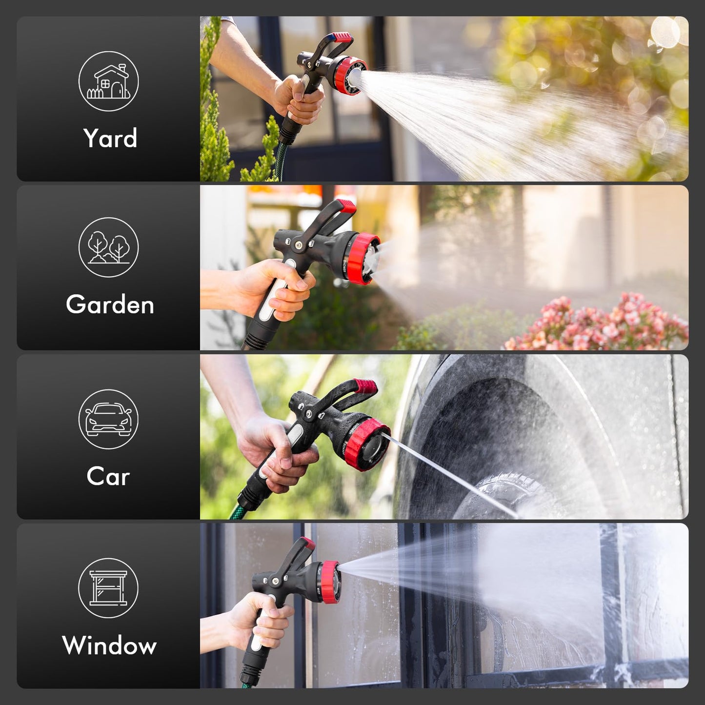 RESTMO Heavy Duty Fireman’s Garden Hose Nozzle, High Pressure Water Sprayer Nozzle with Lever Handle & Ergonomic Grip, 6 Classic Spray Patterns with Adjustable Flow Control for Watering, Cleaning