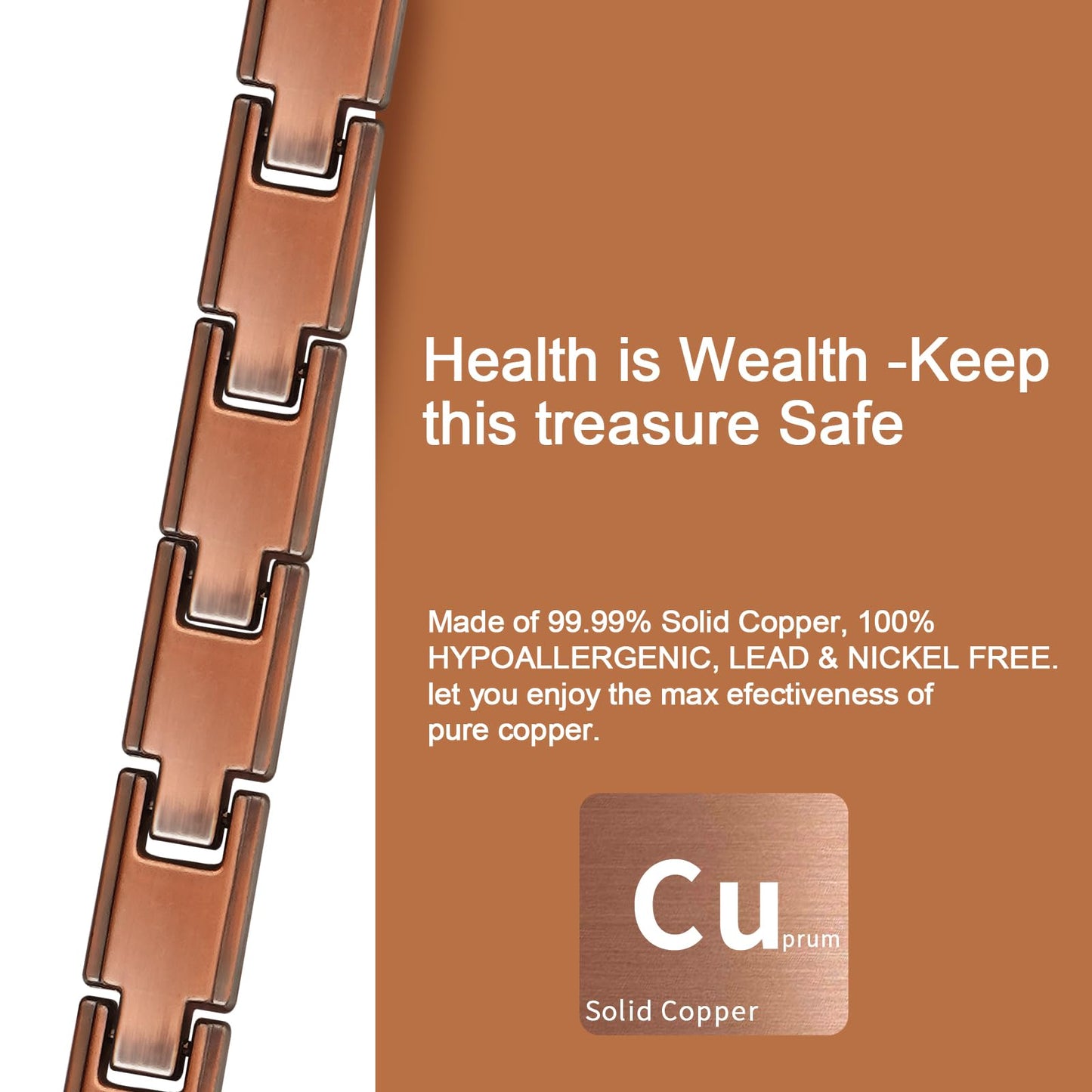Aojudic Magnetic Copper Bracelet for Women - 99.99% Pure Solid Cuff with Neodymium Magnets, Pain Relief & Improved Circulation, Premium Wellness Jewelry with Free Copper Ring