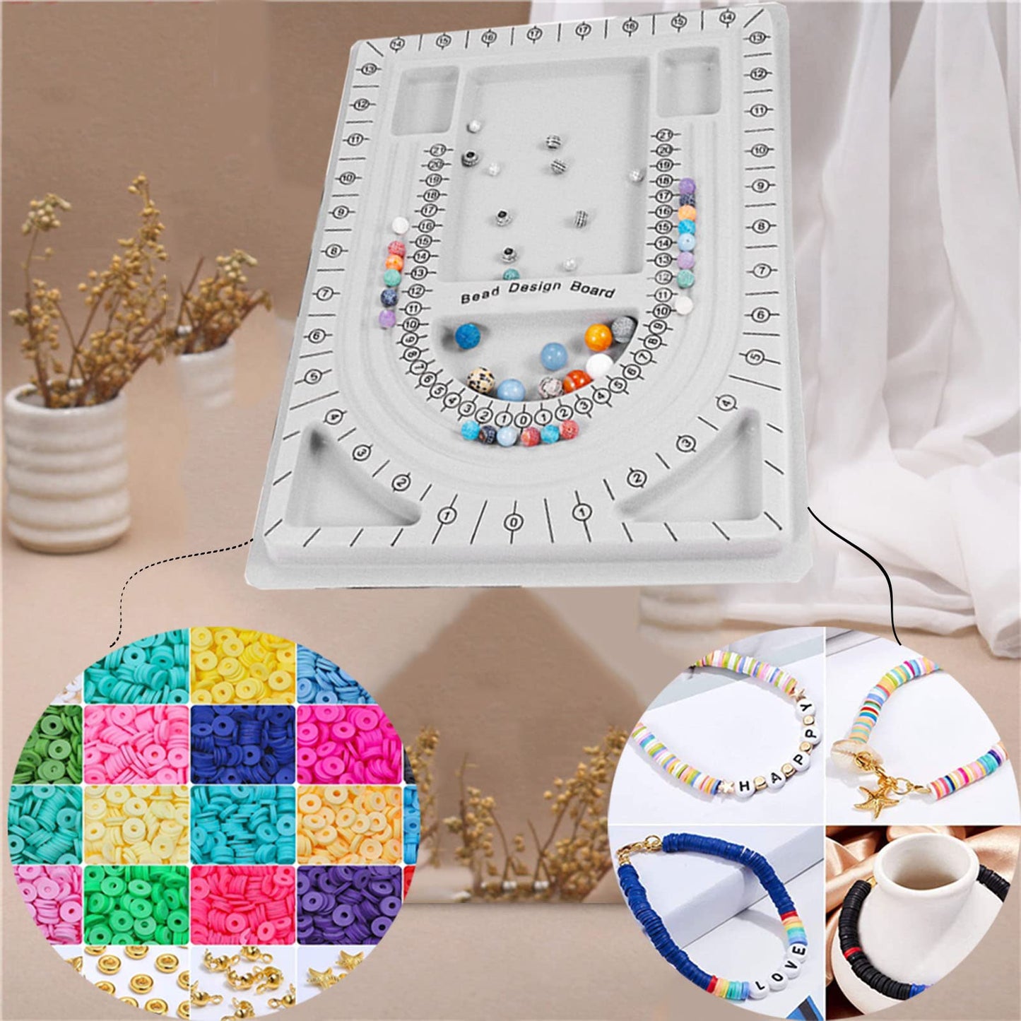 MIAO YUAN 4PCS DIY Hand String Necklace Design Plates Beaded Measuring Tray for Jewelry Making, Size Measuring Panel Flocking Jewelry Finishing Tray
