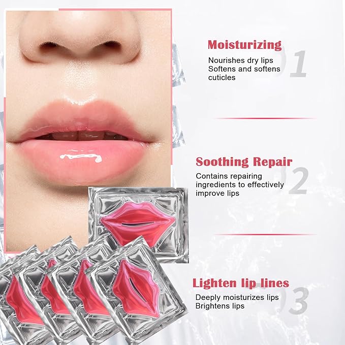 50 PCS Collagen Crystal Lip Masks,Moisturizing Collagen Lip Mask,Pink Lip Care Pads Mask for Dry Lips,Lip Patches for Hydrating Nourishing,Anti Chapped,Anti-Wrinkle,Plump Your Lips