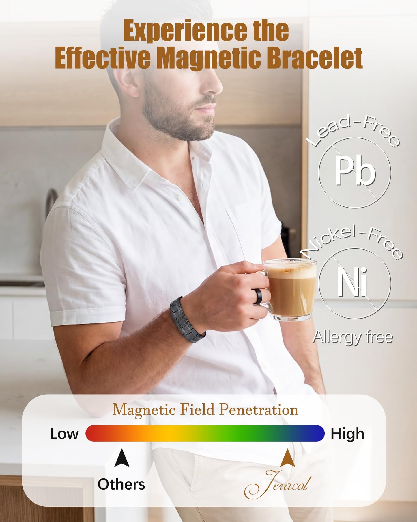 Jeracol Copper Bracelet for Men, 3X Strength Magnetic Copper Bracelets with 3500 Gauss Magnets, Adjustable Length Sizing Tool & Jewelry Box