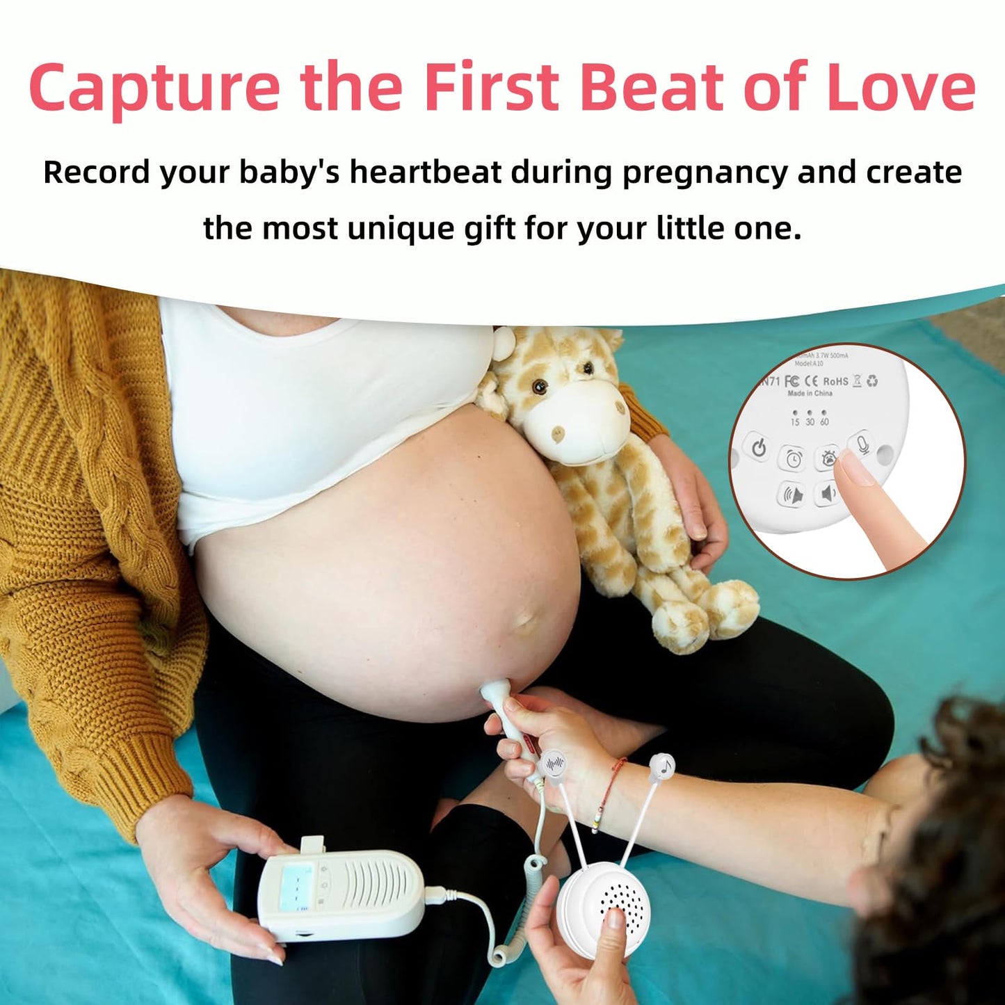 BEREST A10 Baby Lovey Music Box with 10 Soothing White Noise Sounds: Heartbeat, Lullabies, Shushing| Cry Sensor| Timer| Recording| Rechargeable Sleep Soother for Newborns| Plush Toy Insert| Baby Gift