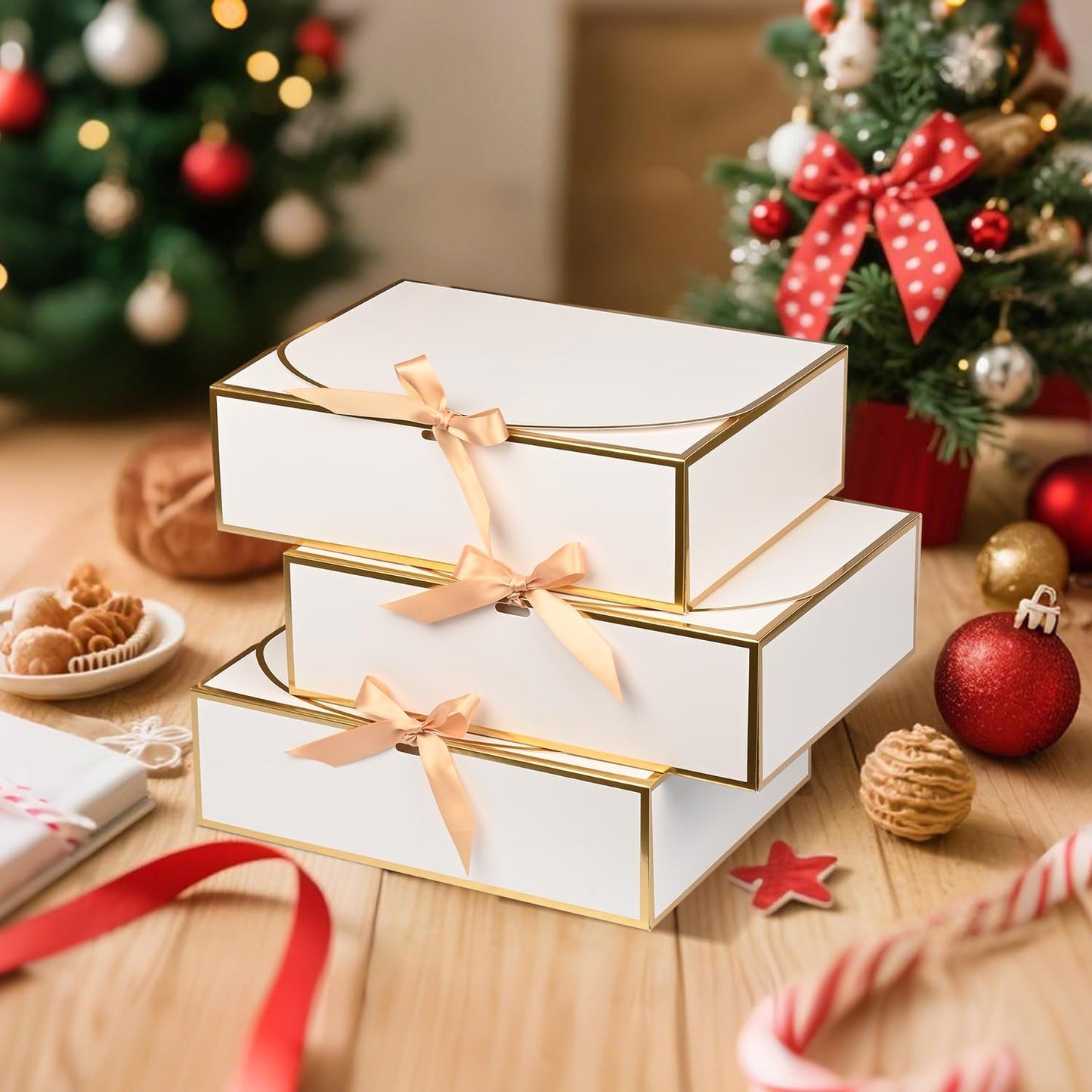 10 Pack Gold Foil Gift Boxes with Lids, 10.6x7.8x3.1Inch Luxury Bridesmaid Proposal Box, White Gift Boxes for Presents, Wedding, Baby Shower, Birthday Party
