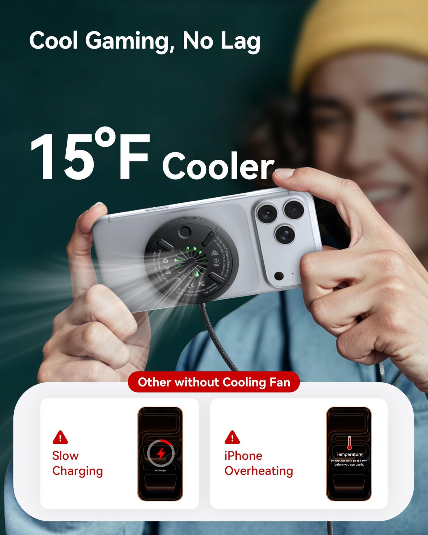 INIU for Mag-Safe Charger, Qi2 Certified 15W Fast Wireless Charging Pad with Cooling Fan for Gamers, Only for iPhone 17 16 15 14 13 12 Series, AirPods, and More (Adapter Included)