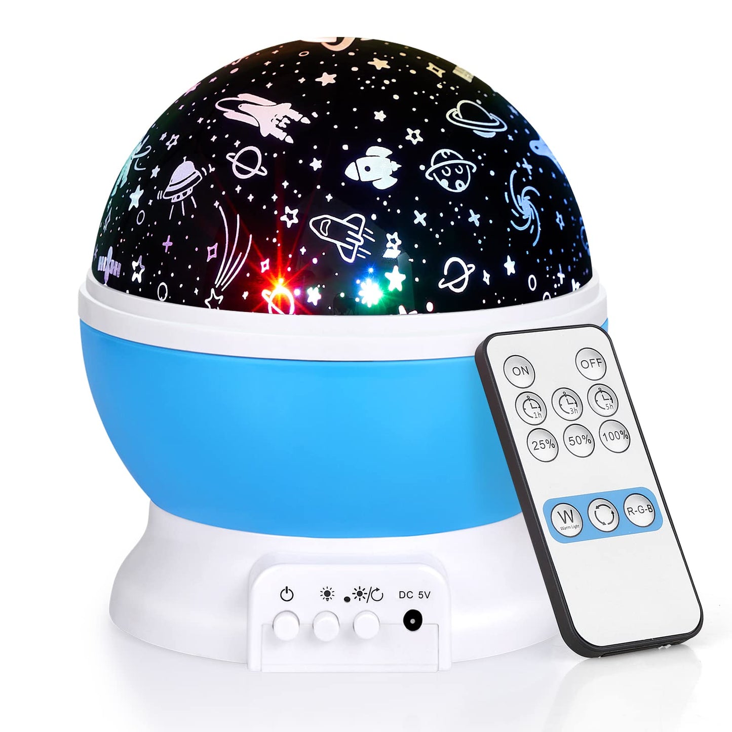 Christmas Baby Night Lights with Remote Control,Moon Projector 360 Degree Rotation - 4 LED Bulbs 8 Color Changing Light, Romantic Night Lighting Blue