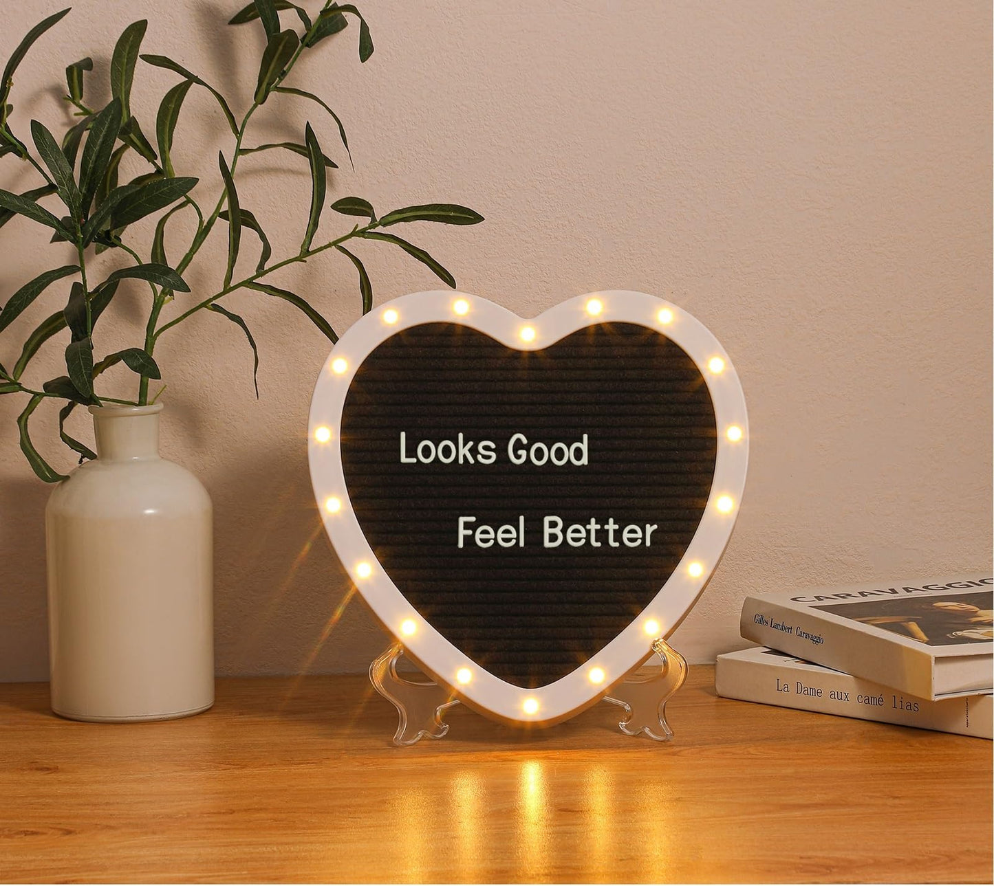 G GAMIT Heart-Shaped Felt Letter Board with Built-in LED Lights,10x10 Light-up Message Board with 663 Pre-Cut Letters,Cursive letters for Valentine’s Day Birthday Party,Pregnancy Announcement,Wedding