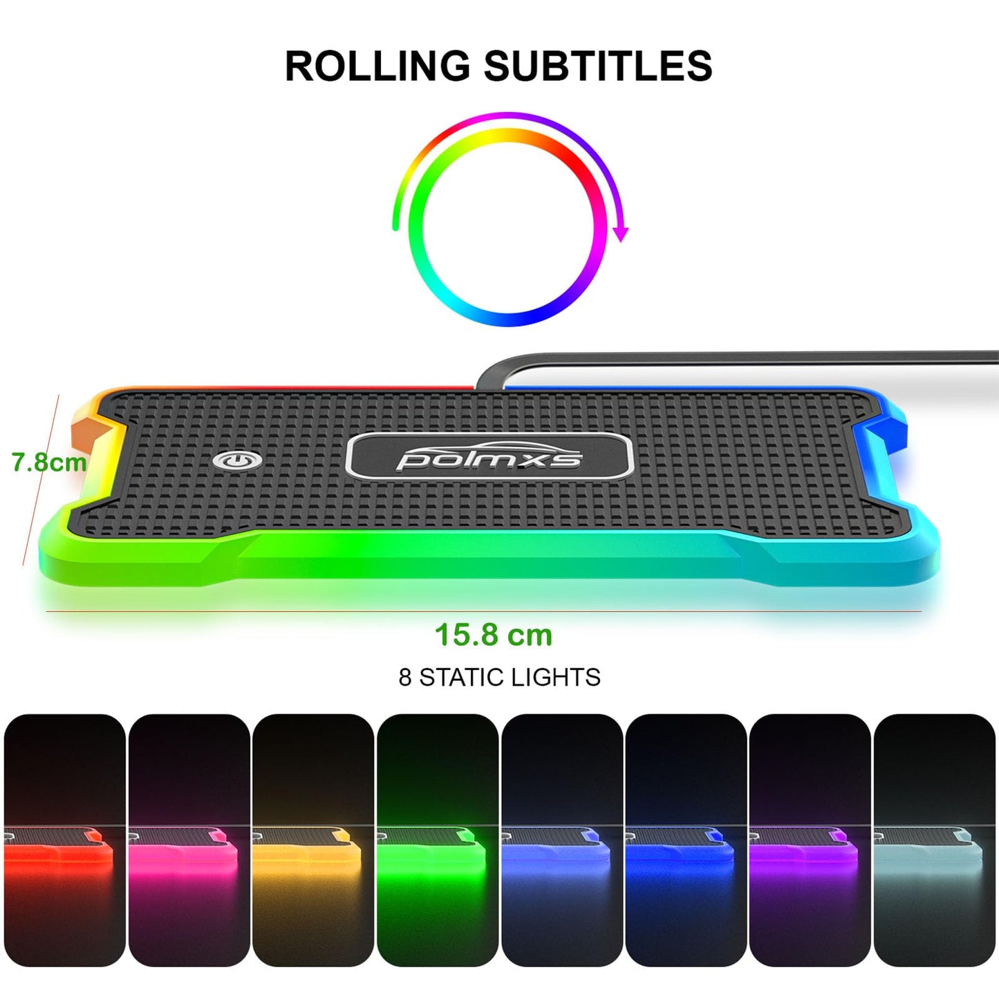 Wireless Charger Car Fast Charging pad, POLMXS Wireless Phone Charger Cell Phone RGB Light up Cordless Charging mat Compatible with iPhone 11/12/12/14/15 Galaxy S21/S22/S23/24 Airpod (C15 PAD)