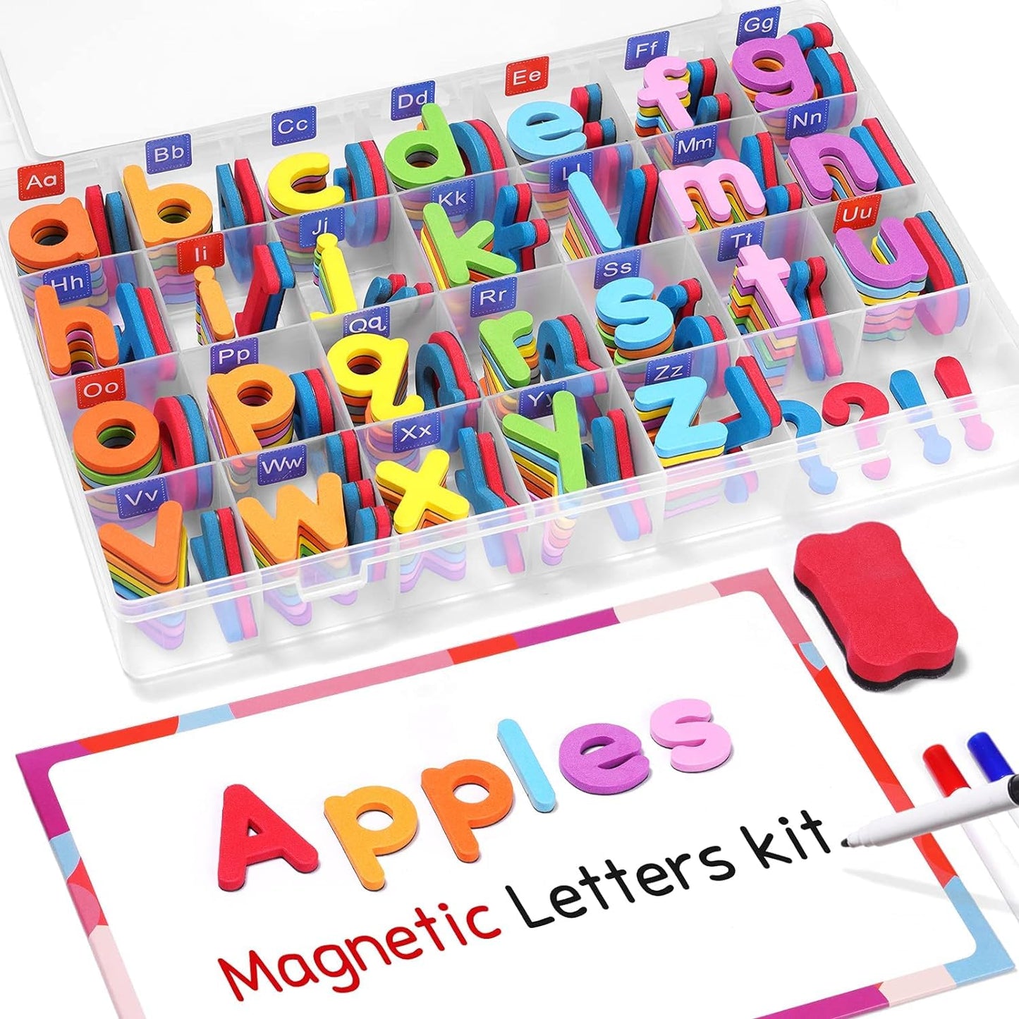 VoSinrly Classroom Magnetic Letters Kit Colorful 234 Pcs with Double - Side Magnet Board - Foam Alphabet Letters for Preschool Kids Toddler Spelling and Learning - Fridge Magnets ABC Education Toys