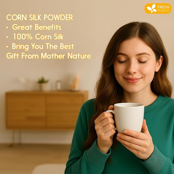 FreshDrinkUS, Corn Silk Powder 8oz – Premium Herbal Ingredient, Pure Ground Corn Silk for Tea, Smoothies & Culinary Use – Resealable Pouch