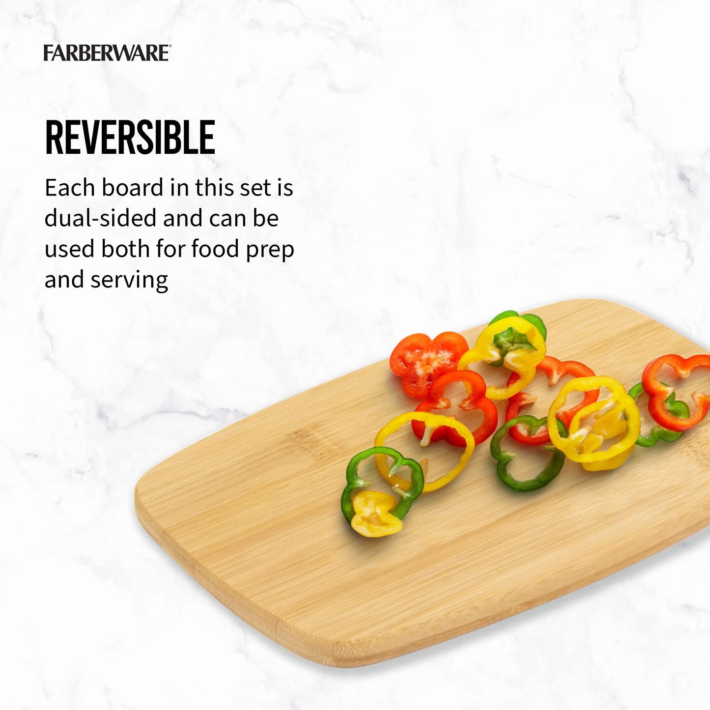 Farberware 4-Piece Bamboo Cutting Board Set - Reversible Boards for Chopping, Slicing, Charcuterie and Meal Prep - Kitchen Essential, Housewarming or Back-to-School Gift