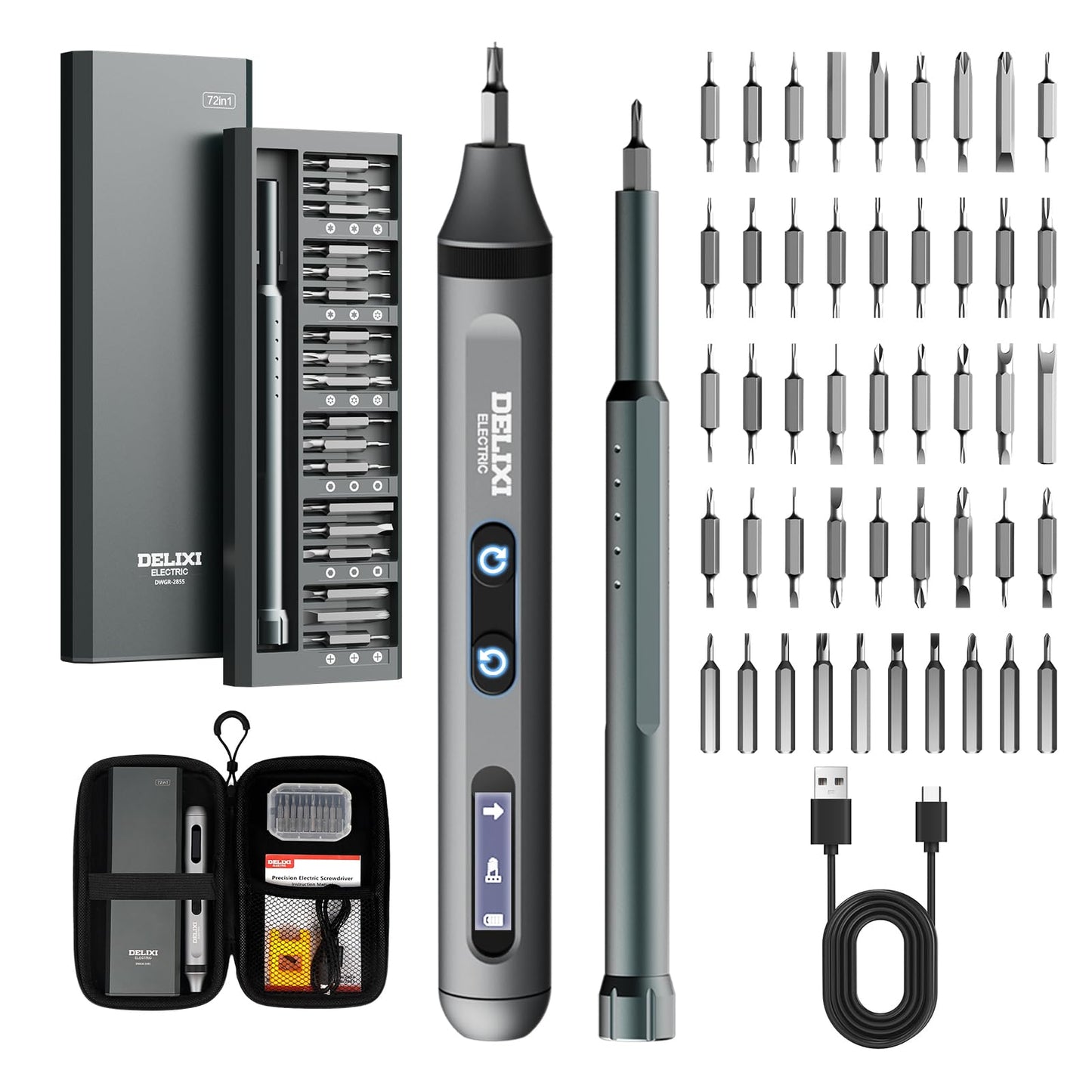 Treevian 72 in 1 Electric Screwdriver Kit, 3.7V Dual-Head Precision Screwdriver Set with 3.5N.m Manual and 0.3N.m Mini Electric Screwdriver, Magnetic Case for Repair Cameras, Laptops, DIY Kits