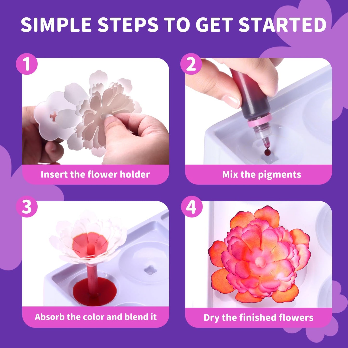 whatstem Creative Color-Changing Paper Flower Kit for Kids – DIY Flower Marking Kit Toys, Art & Science Craft Gift for Ages 6 7 8 9 10 11 12