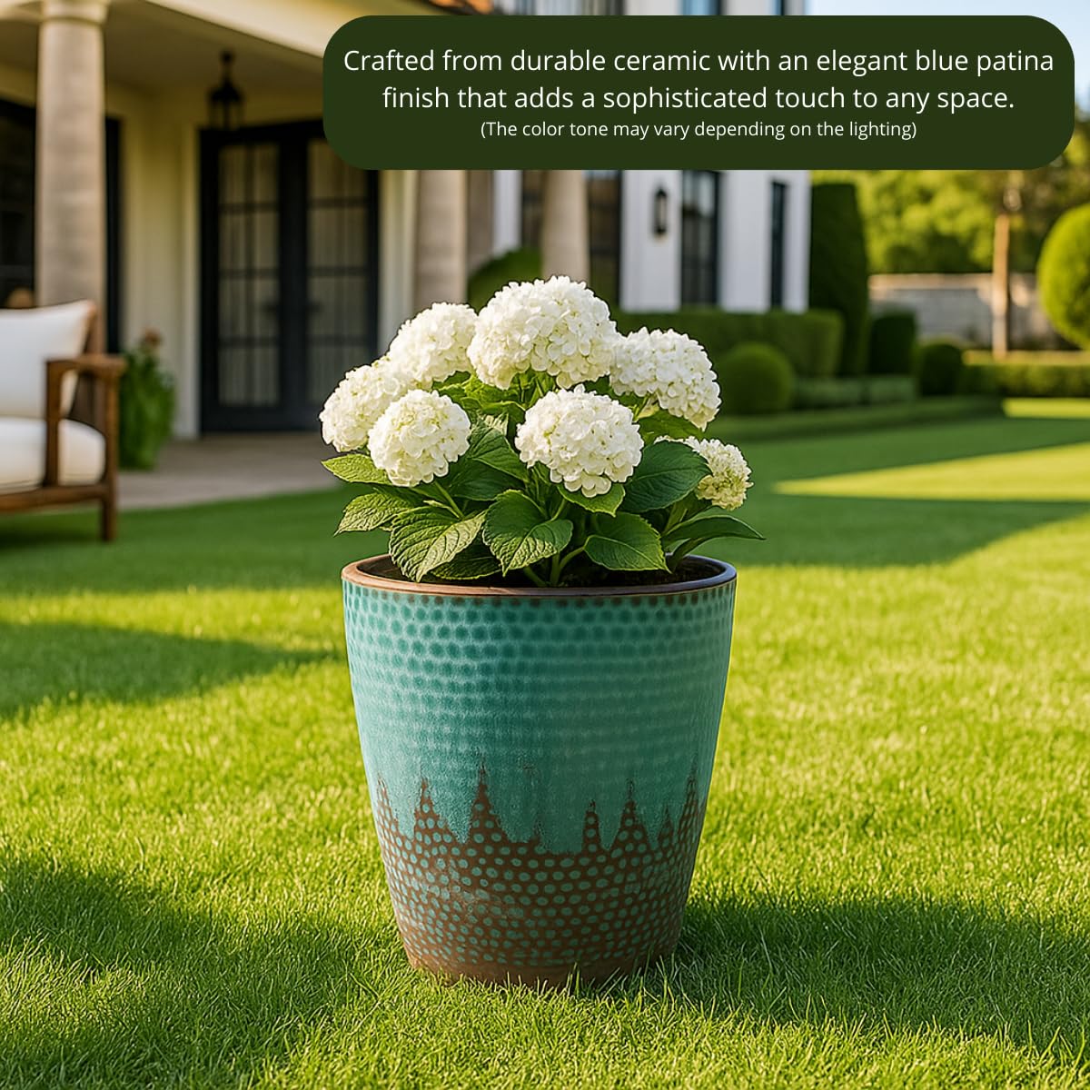 LYTIO Peyton Medium 11.8 in. Dia Blue Ceramic Patina Indoor Planter (CRM-090786)