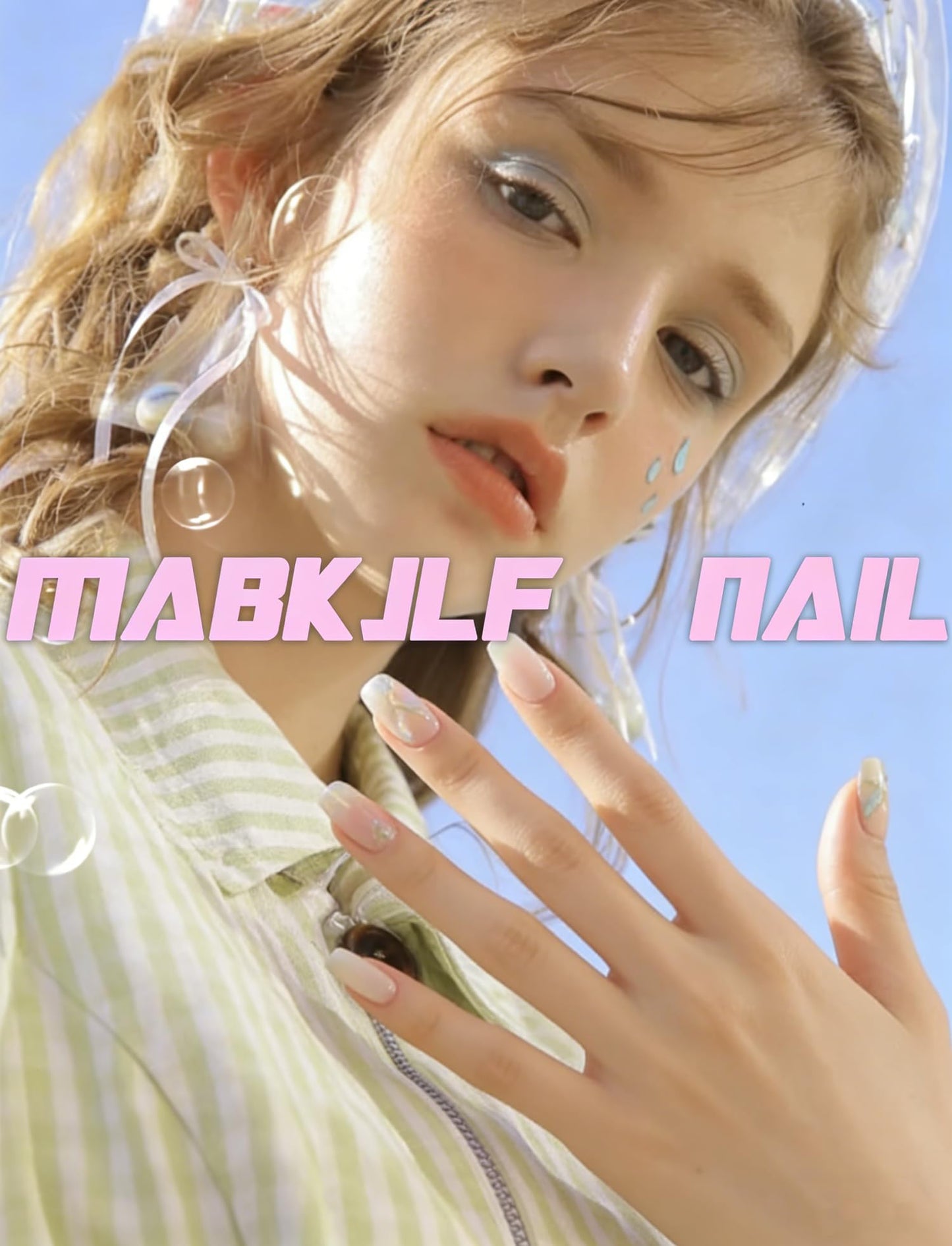 Press on Nails Short Square MABKJLF Fake Nails False Nails with White Polka Dots Designs Glossy Glue on Nail Reusable Full Cover Acrylic Nails for Women Girls 24Pcs