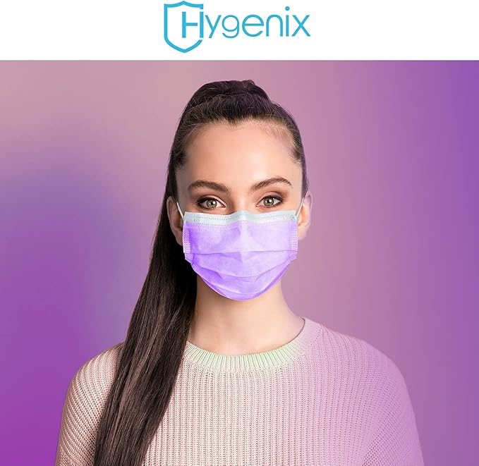 Hygenix Purple 3ply Disposable Face Masks PFE 99% Filter Quality Tested by a US lab (Pack of 50 Pcs)