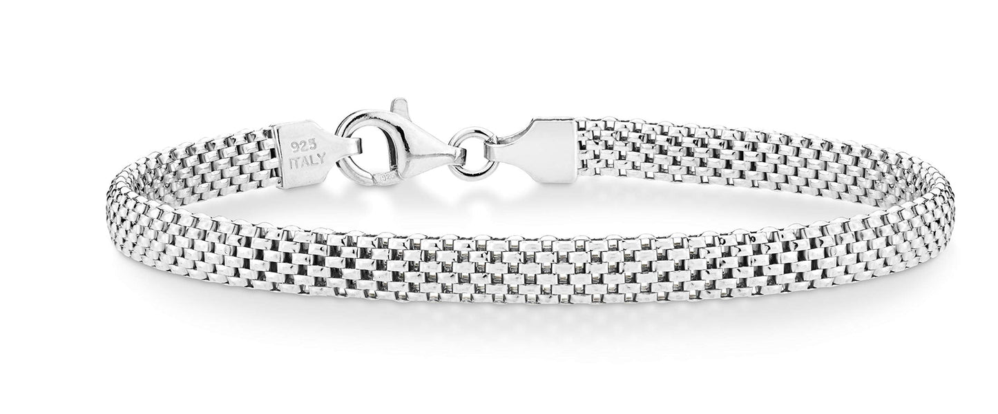 Miabella 925 Sterling Silver Italian 5mm Mesh Link Chain Bracelet for Women, Made in Italy (7.5 Inches)