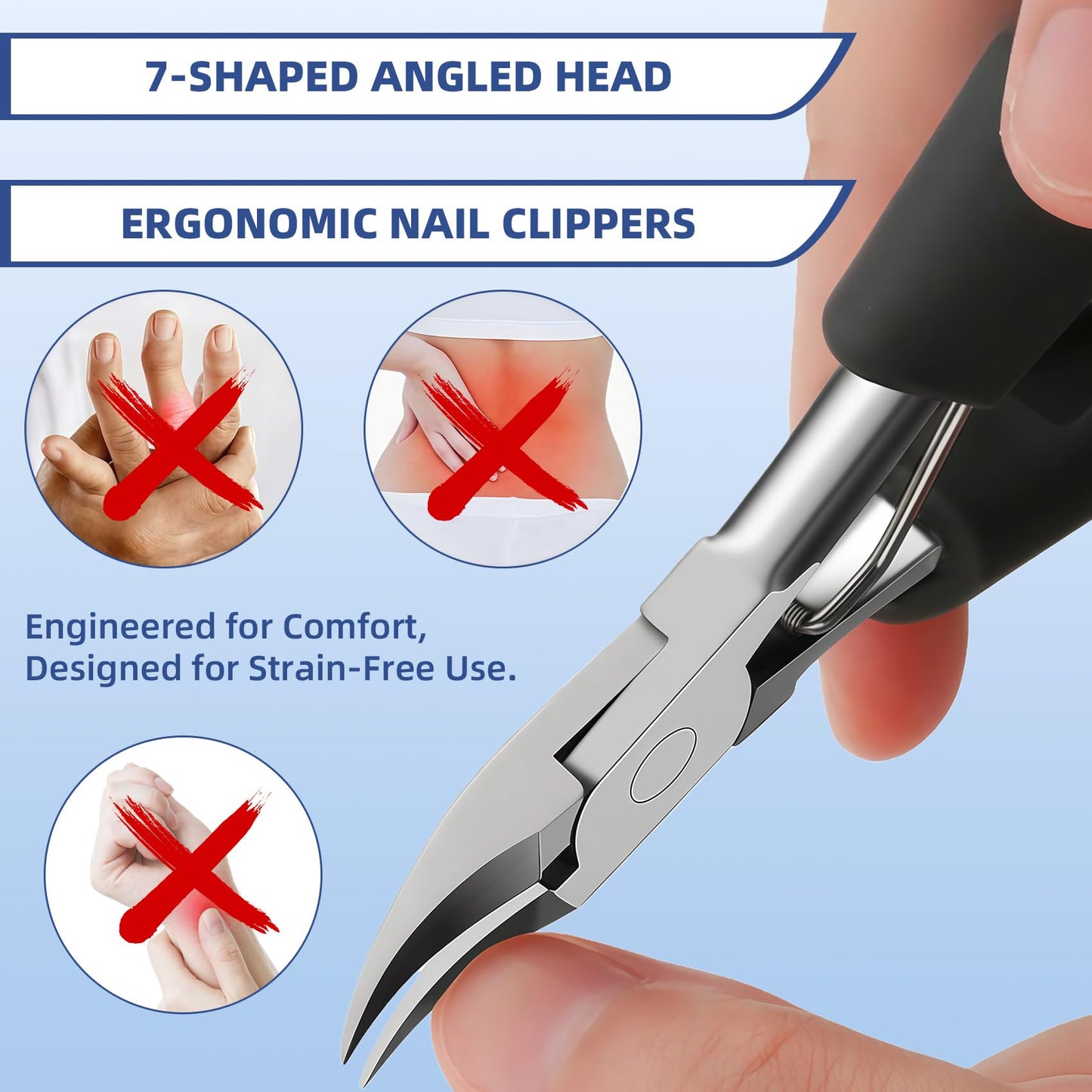 CllyCnny Toenail Clippers for Seniors Thick Toe:Wide Opening, Sharp Heavy Duty Ingrown, Toe Nail Clippers Nail Cutter Long Handle with Slanted Blade,5Pcs Large Toenail Cutters Set for Men