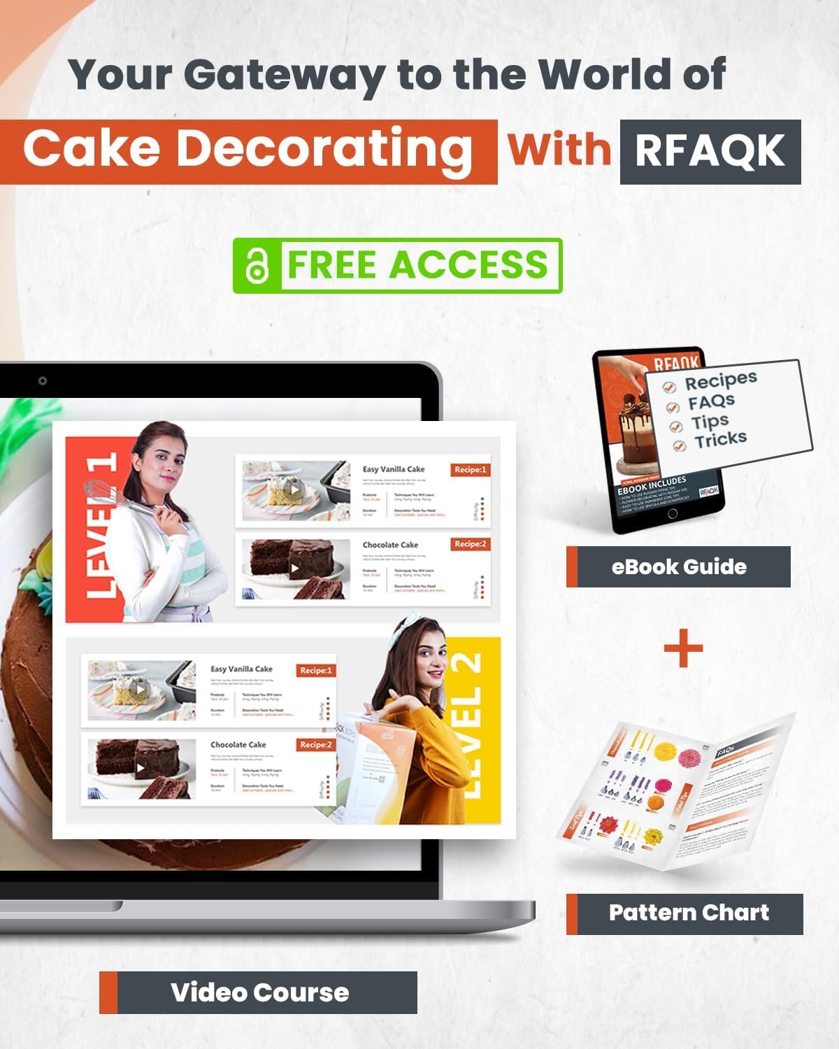 RFAQK 700PCs Cake Decorating Kit with Baking Supplies - Cake Turntable for Decorating with Baking Pans, Leveler, 24 Numbered Piping Tips, 2 Spatulas, Fondant Tools, Video Course, Pattern Chart & More