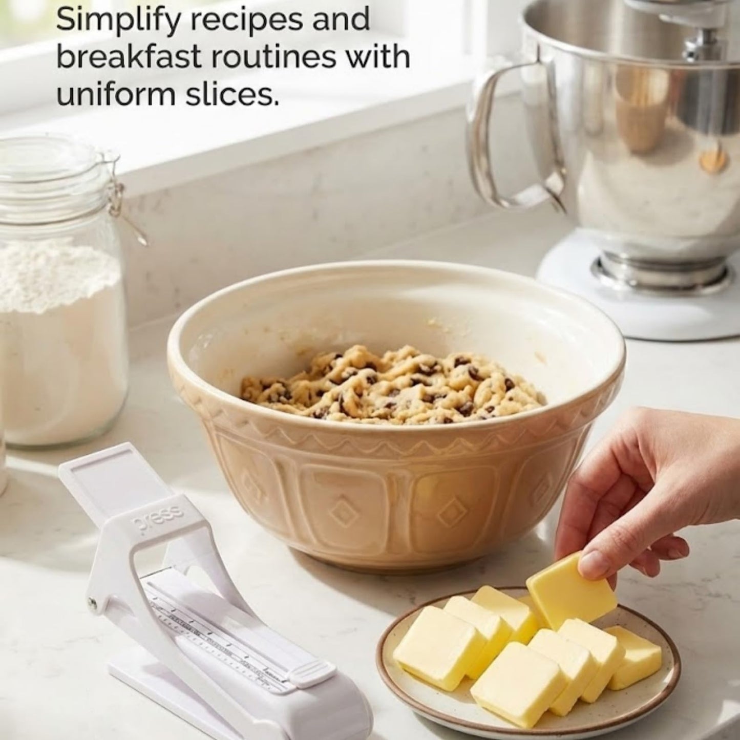 Nilayo Butter Slicer - One Click Butter Cutter, Dispenser - White Kitchen Gadget