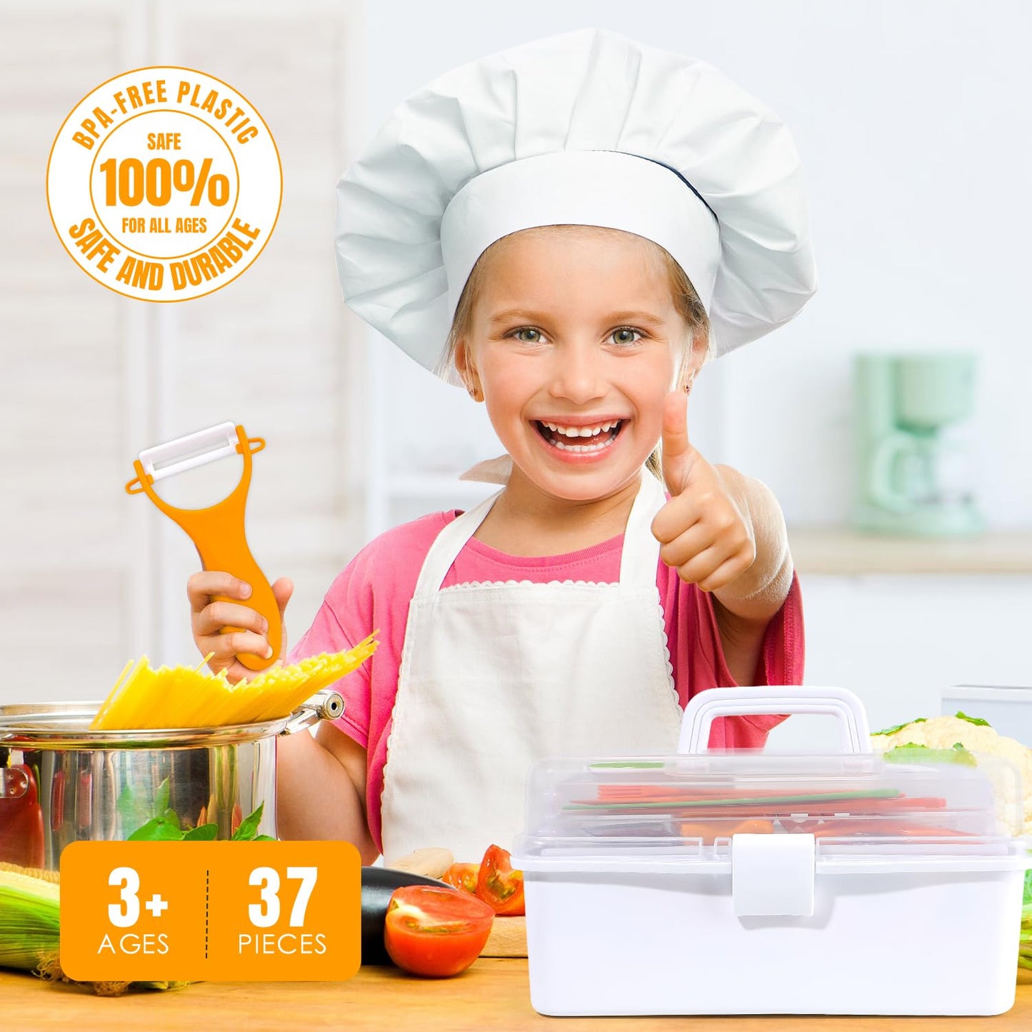 Kids Cooking Sets Real, Kids Cooking and Baking Gift Set with Storage Case Timer Kid Safe Knives Cutting Board, Toddler Real Kitchen Accessories, Birthday Gifts for Girls Boys Age 3 - 8