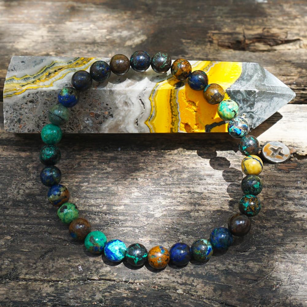 TaHLga 6MM Chrysocolla Natural Gemstone Bracelet | Natural Solar Plexus Chakra Gemstones | Bring Luck Wealth Courage | Protection from Evil | Gift