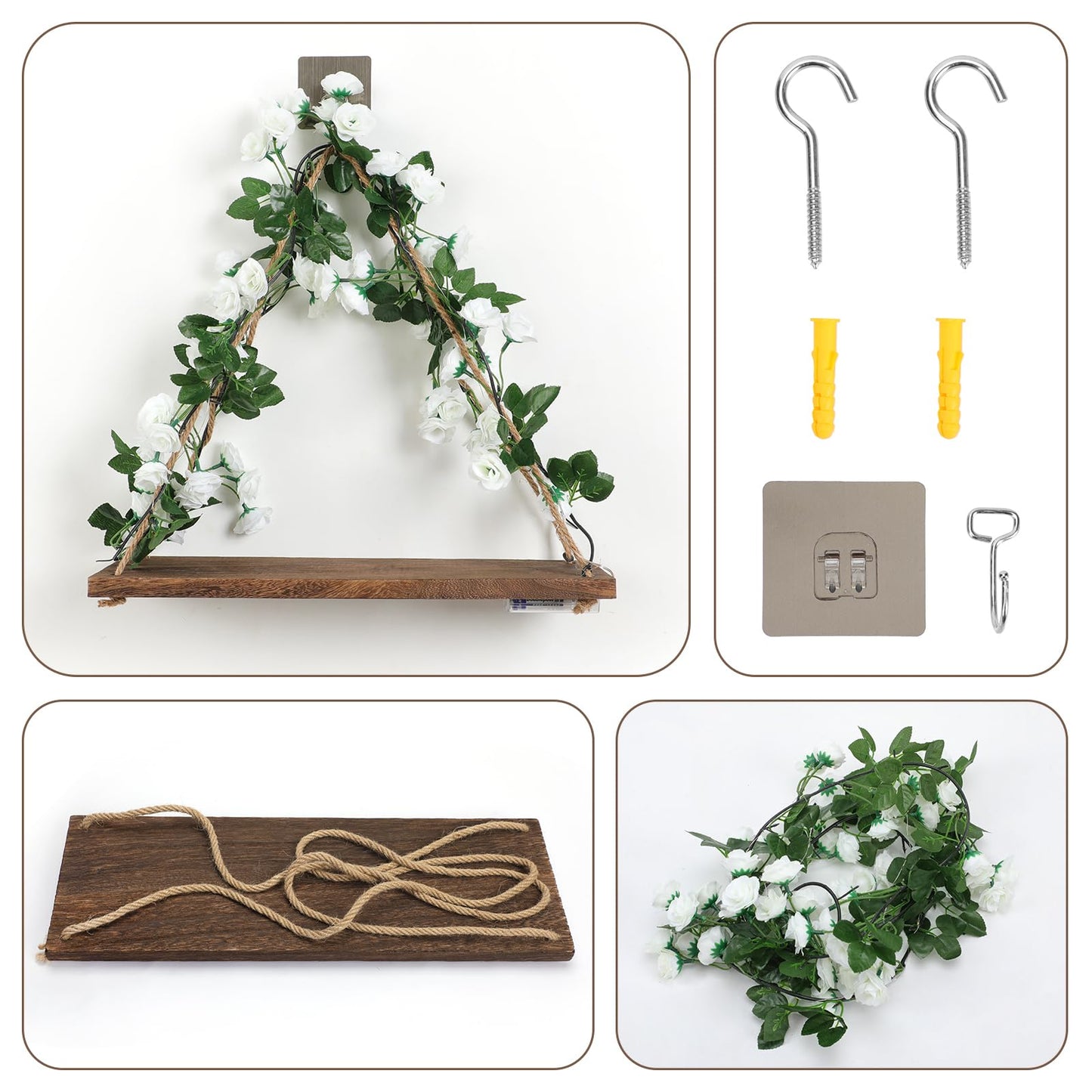 Forest Angle Shelf for Wall,Floating Shelves,Floating Shelves for Wall No Drilling,Adhesive Shelves,Command Strip Shelf,Room Decor Aesthetic,Plant Shelf Wall,Whimsical Decor,2-Piece Set(White Flower)