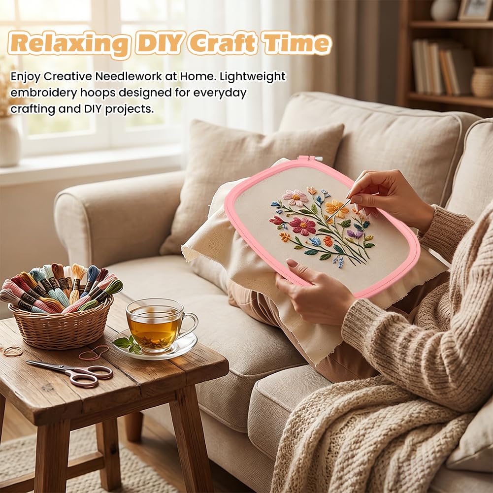 5-Pack Rectangle Embroidery Hoops Set, ABS Plastic Cross Stitch Hoops for Sewing, Needlework and DIY Projects, Reusable Embroidery Supplies, 5 Sizes (5", 6", 10", 13", 15")
