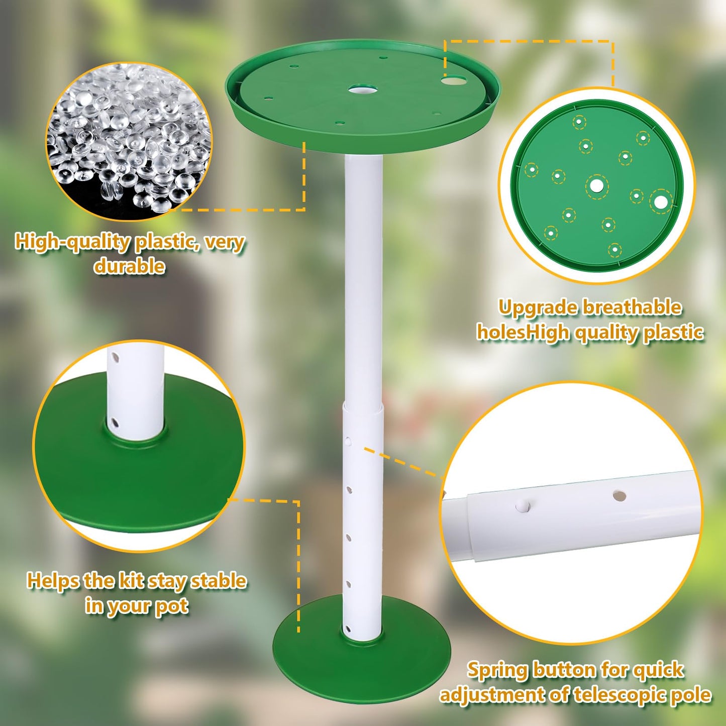pocezo Adjustable Height Planter Inserts for Large Pots, Portable Planter Filler Plant with 11-17" Rise , 6" Base, 8" or 10" Top (Green, shorts)