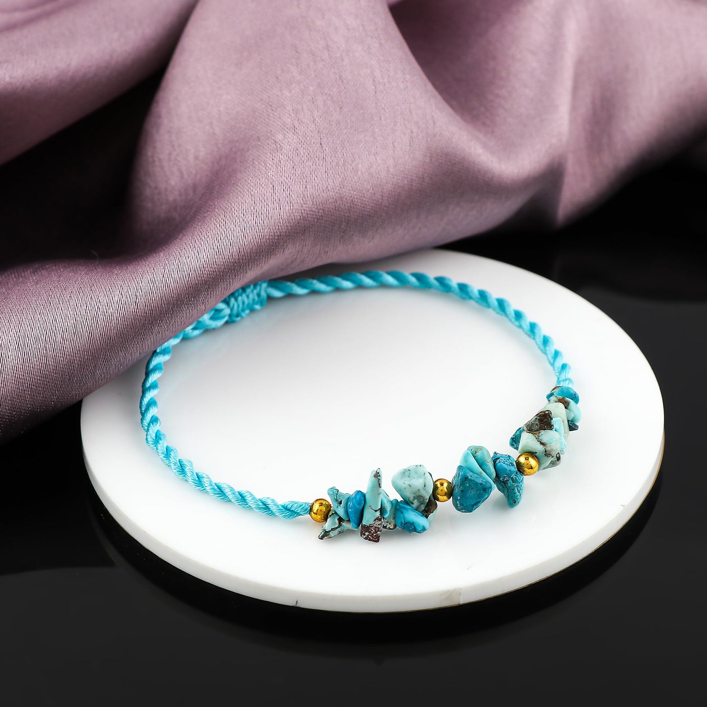 GEMSYMPHONY Turquoise Gemstone Chips Rope Bracelet – Adjustable Handmade Crystal Chip Bead Bracelet for Women & Men, Natural Stone Healing Jewelry, Boho Style, Unisex Spiritual Gift (Turquoise)