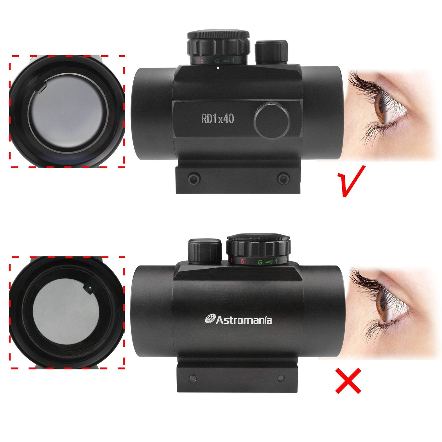 Astromania 1X40RD Reflex Red Green Dot Sight Lighted Scope Mount to fix to a DSLR Camera Flash Type Connection