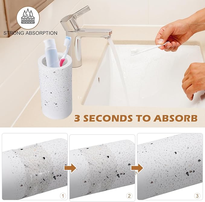 Diatomite Toothbrush Holder, BOJDOPIE Water Absorption Quick Drying Bathroom Countertop Organizer, Stand Cup for Toothpaste Makeup Brushes Razors