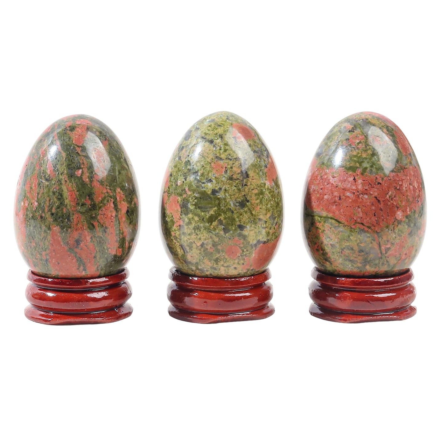 Casaper 2" Natural Unakite Egg with Wood Stand for Home Decoration, Polished Crystal Pocket Palm Sphere Fengshui Figurines Healing Reiki