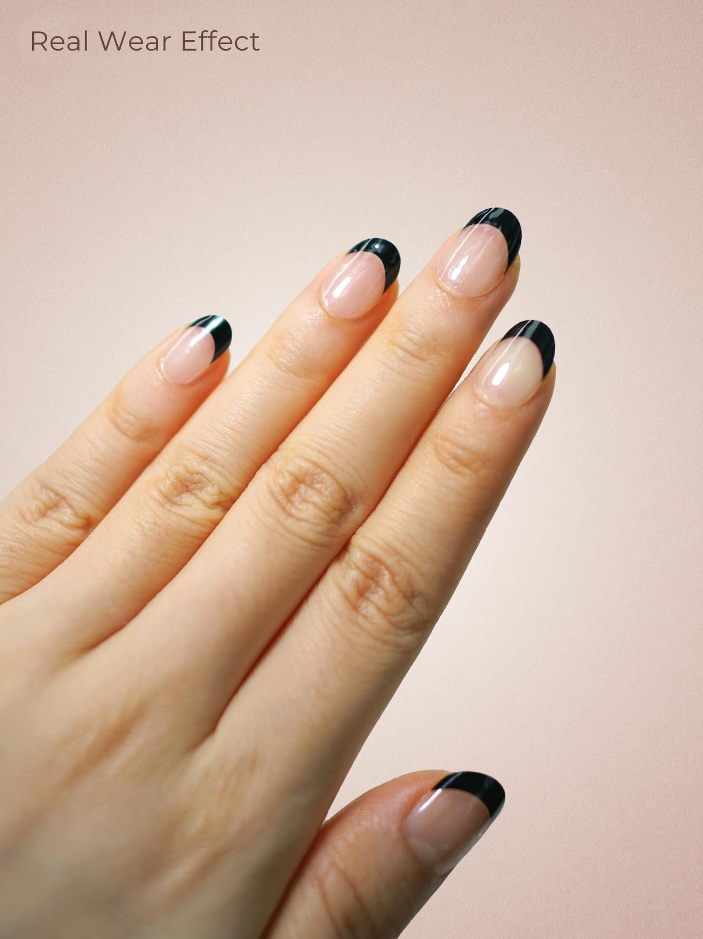 Beaolata Real Gel Nail Strips (No UV Light Needed) - 44Pcs Salon Quality Nail Stickers - Long Lasting Polish Wraps for Women, Easy Apply & Remove (Midnight Tip)