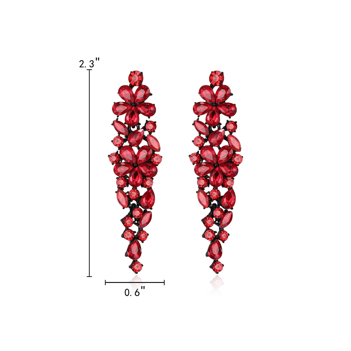 EleQueen Sparkle Marquise Rhinestone Crystal Statement Dangle Earrings for Women, Black-Tone Red Crystals Art Deco Prom Chandelier Jewelry for Wedding Bridal