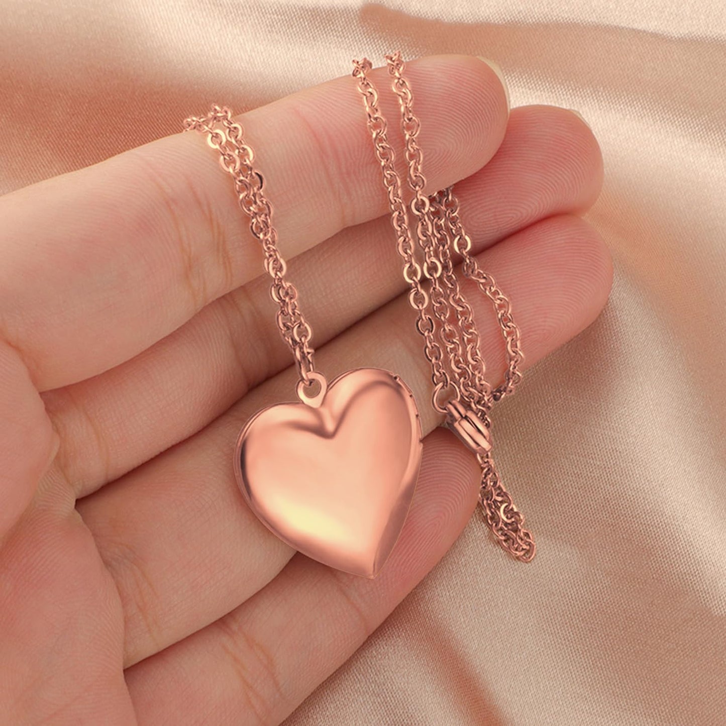 PHOCKSIN Rose Gold Glossy Lockets Personalized Heart Locket Necklace for Women Customized Lockets with Picture Text & Symbols for Women