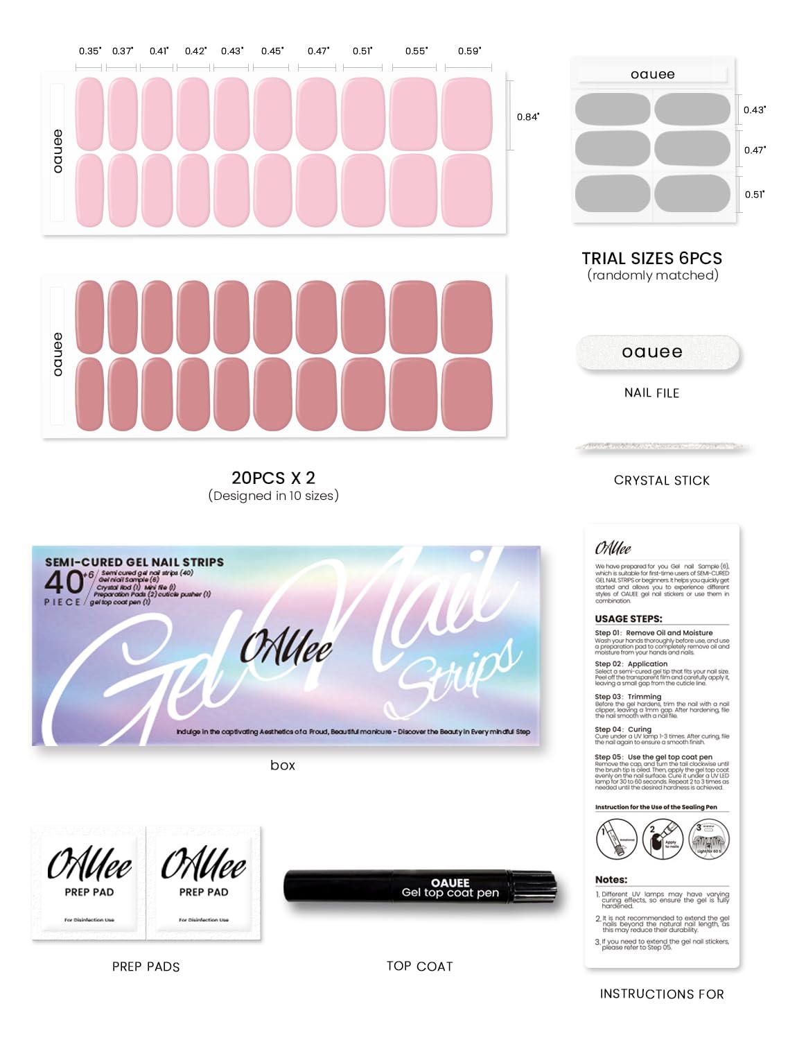 Semi Cured Gel Nail Strips 2 Styles | Built-In Gel Top Coat | UV Light Required | Salon Quality, Easy Application And Removal（Dusky Rose Reverie & Powder Pink Hush)