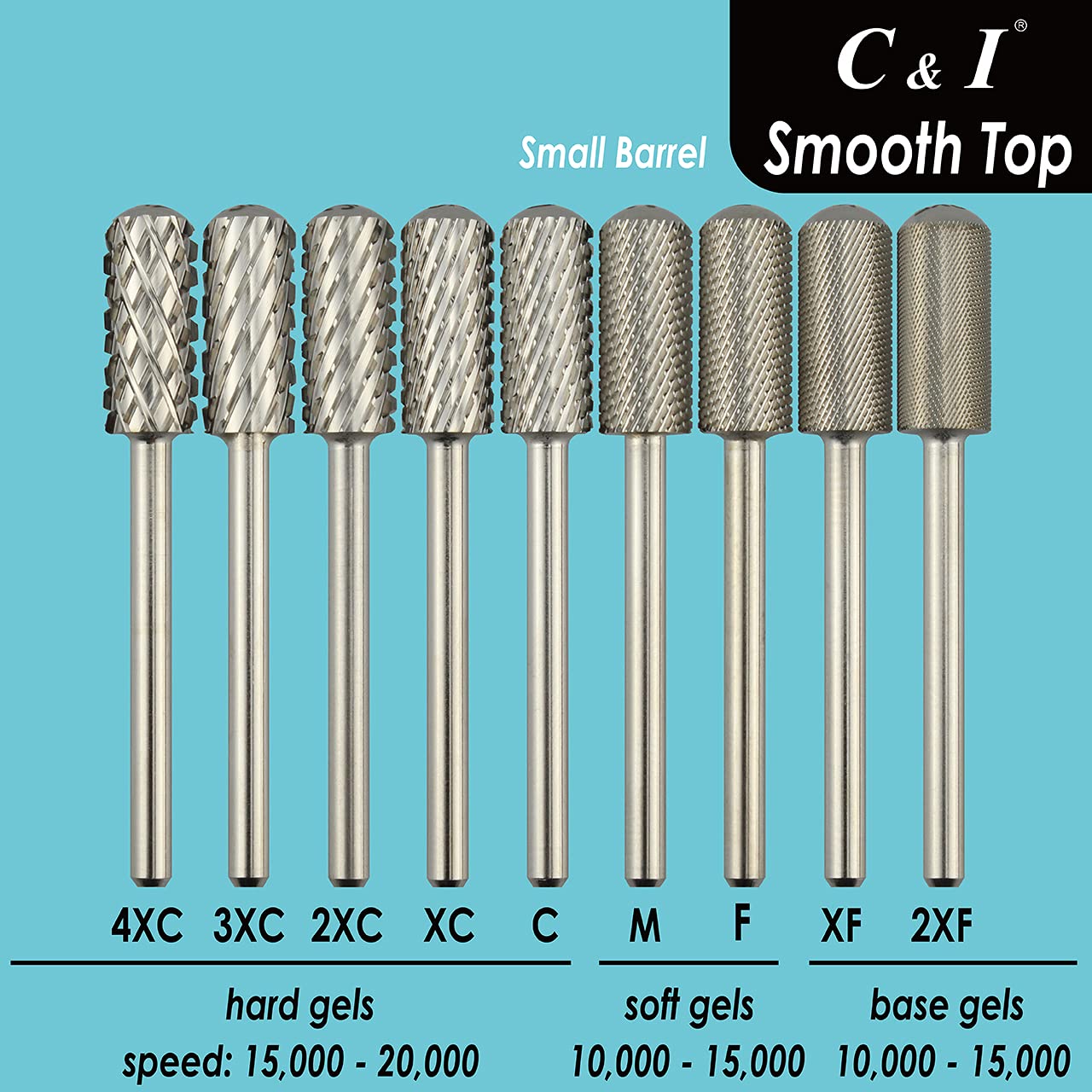 C & I Small Barrel Smooth Top Nail Drill Bit, Safety Round Top, Professional Electric File for Manicure Drill Machine, Remove Nail Gels, Acrylics, 3/32” (Double Coarse - 2XC)