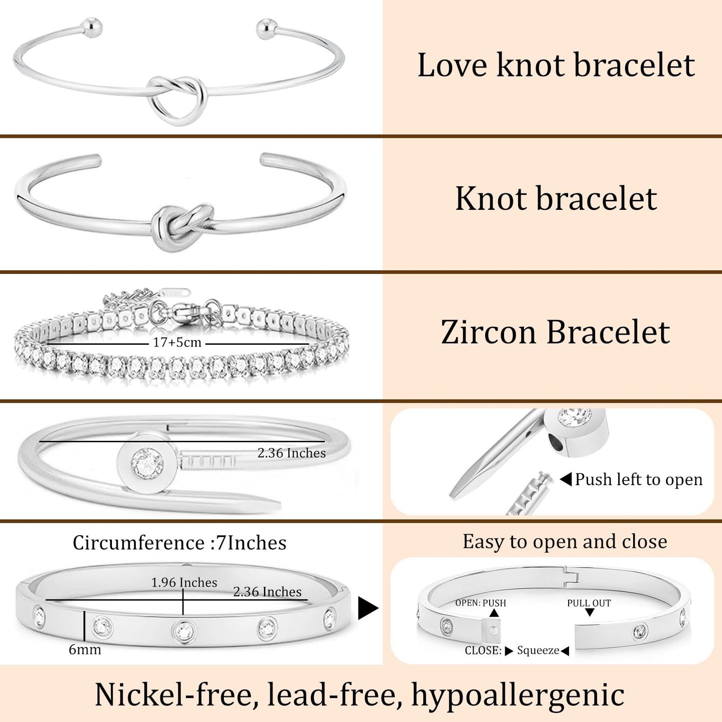 FAFUGA 18 K Silver Plated Love Bangle Bracelet Stack Cuff Jewelry for Women Jewelry Set for Women Gift with Box (style11)