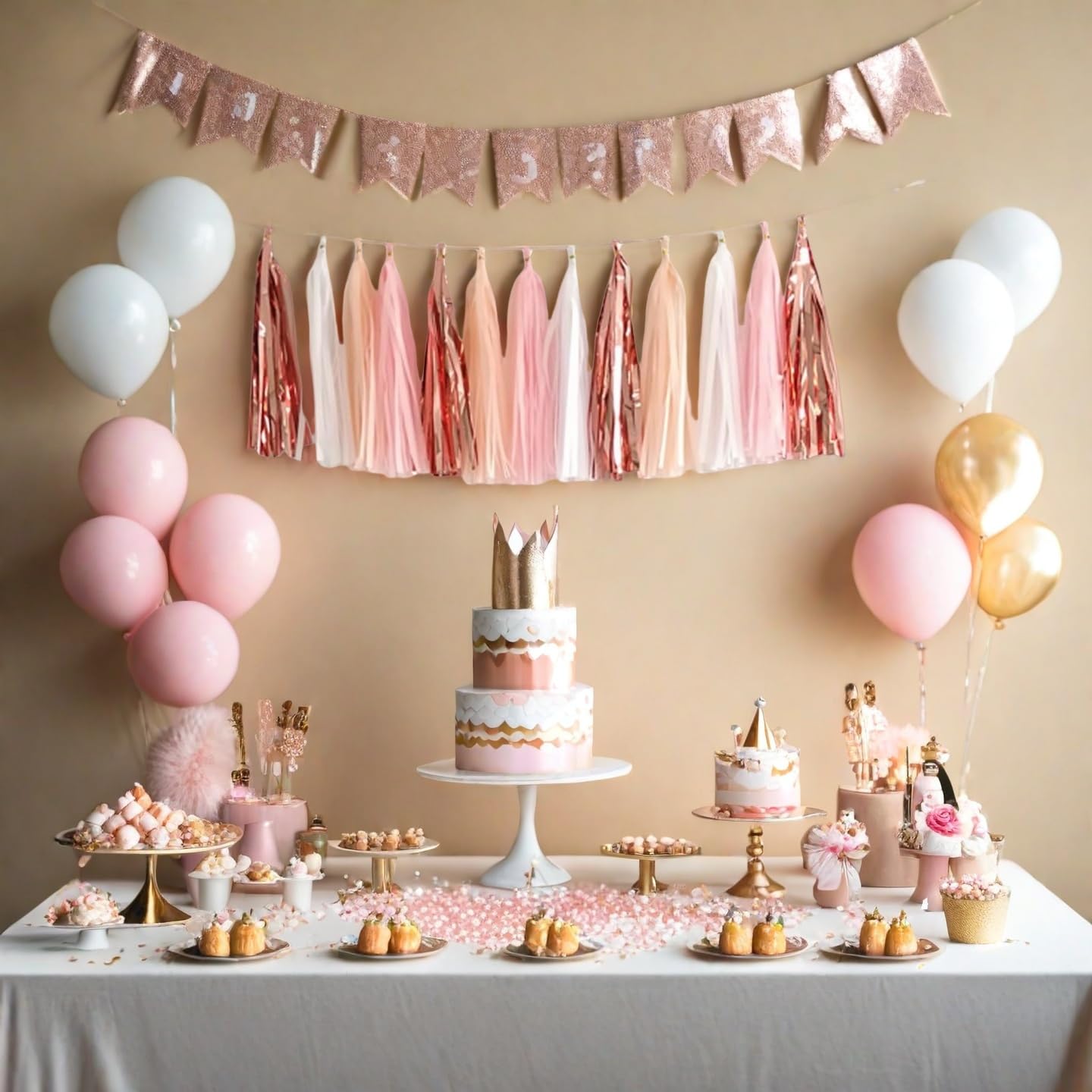 We Moment Tissue Paper Tassels Party Tassel Garland Banner for Party Decorations, DIY Kits,Pink,White,Peach,Rose glod,40 PCS