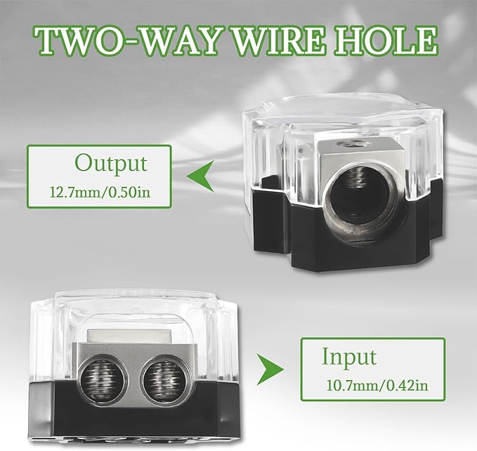BOJACK 2 Way Power Distribution Connecting Block 1x0/2/4 Gauge Input 2x4/8 Gauge Output Power Distribution Block for Car Amplifier Audio Splitter