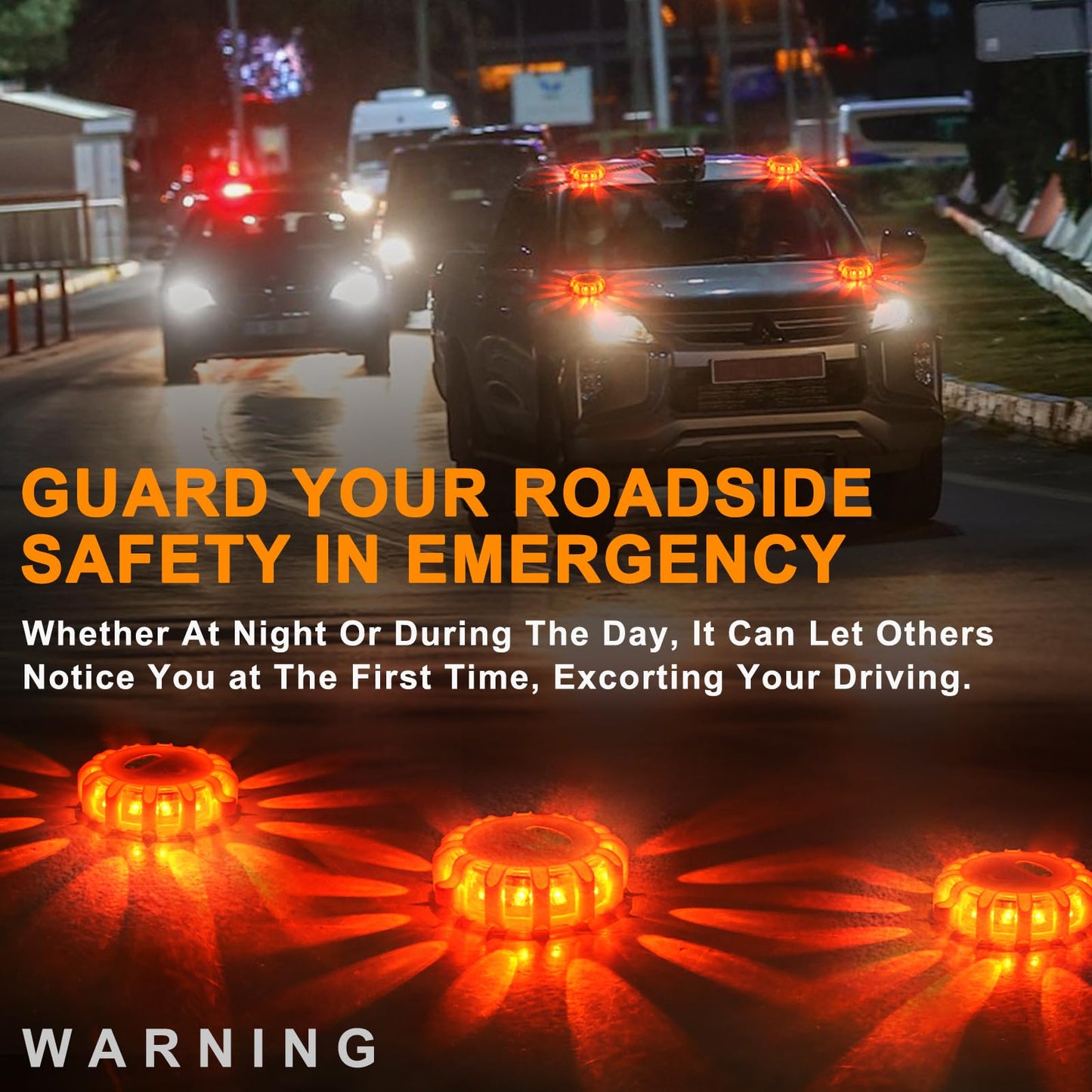 VANCLE USB C Rechargeable LED Road Flares Emergency Lights Roadside Warning Car Traffic Safety Beacon Flashing Disc Flare Kit Strobe with Magnetic Base for Construction Vehicles Truck Boat, 3 Pack