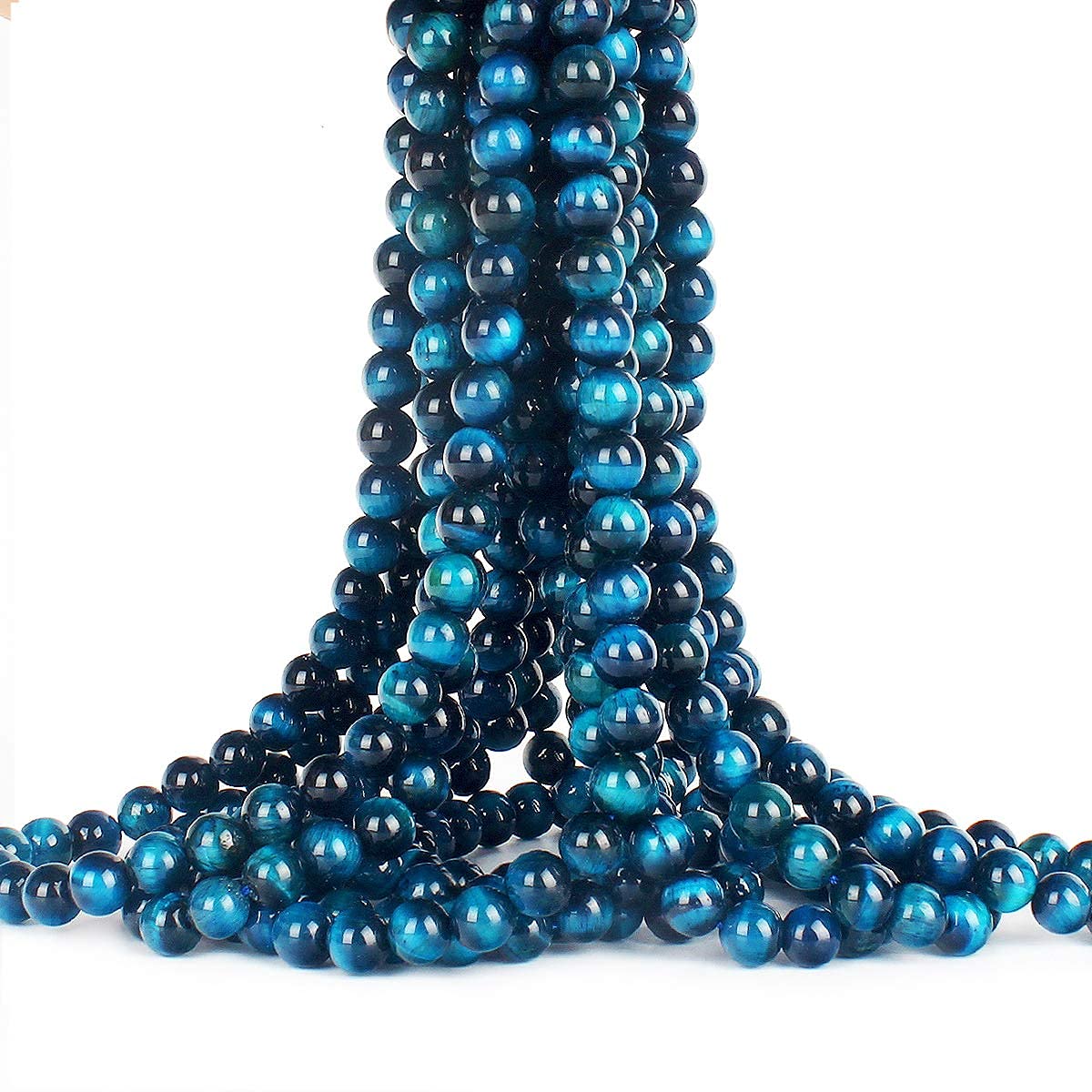 70PCS Natural 8MM Healing Gemstone, Blue Tiger’s Eye Energy Stone Round Loose Beads, Semi-Precious Crystal Beads with Free Elastic String for Jewelry Making DIY